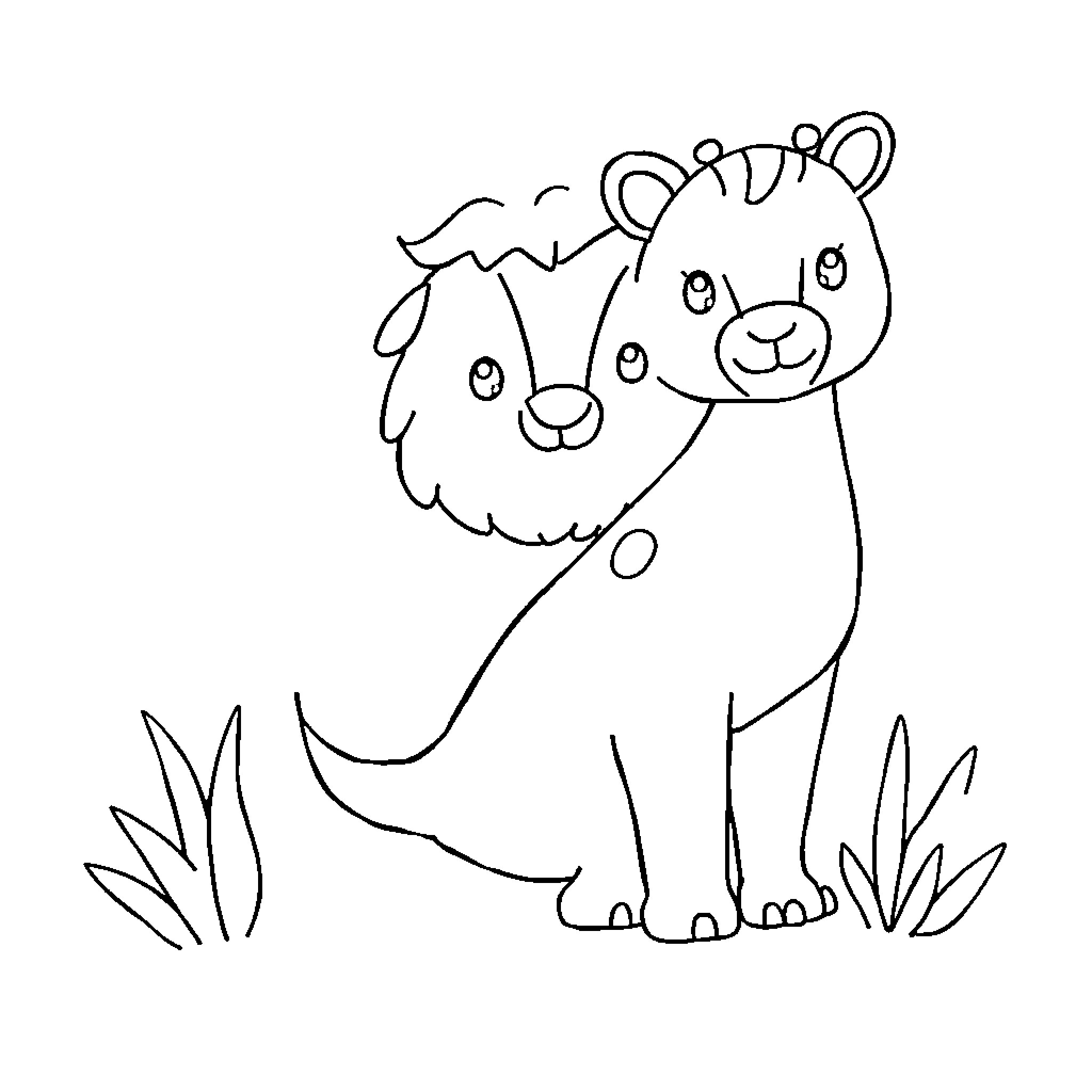 Animal posing in a simple outline style Coloring Page (free black-and-white line drawing printable PDF for all, from beginners to advanced learners, including children, teens, adults, and seniors)
