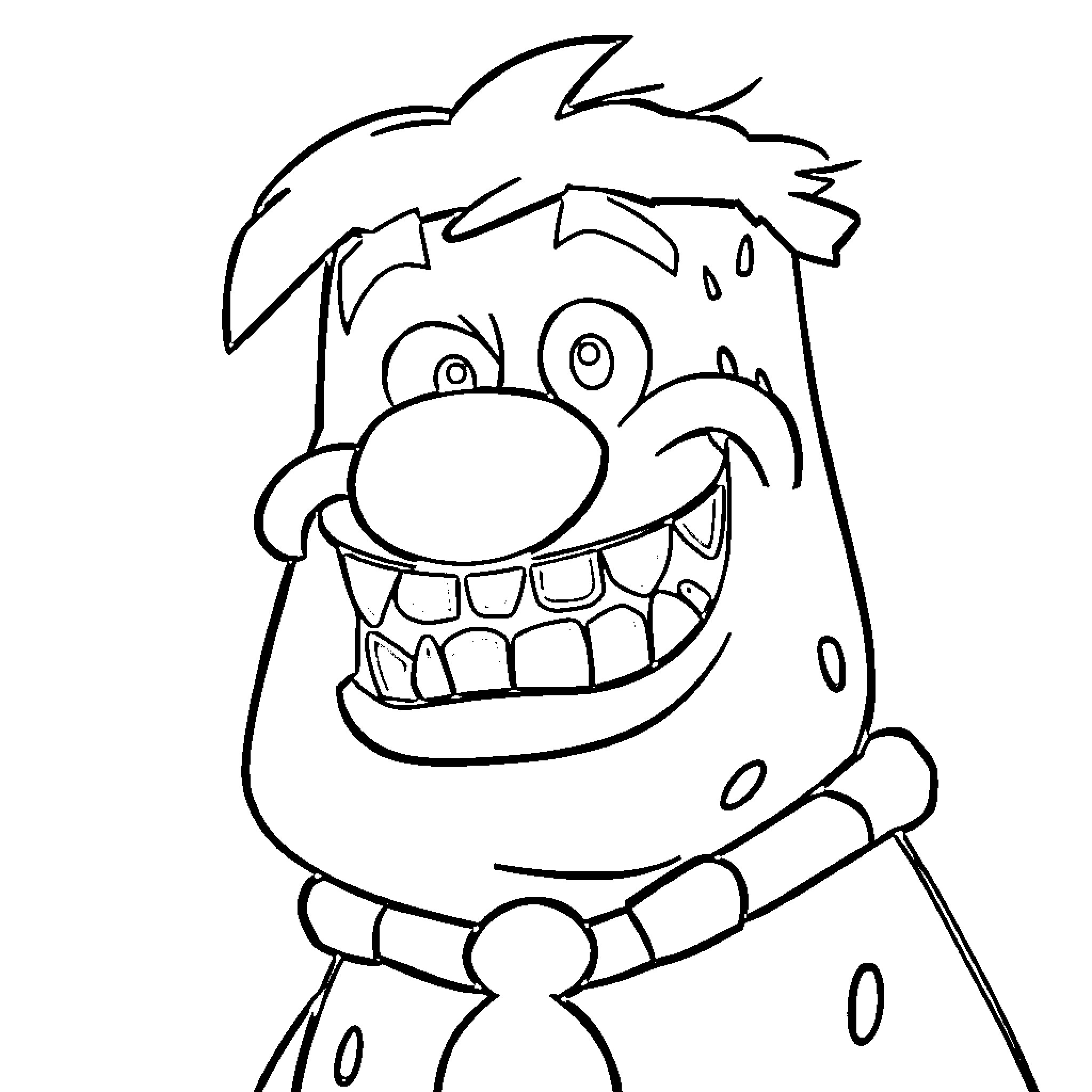 Fred Flintstone's Excited Expression with Exaggerated Features Coloring Page (free black-and-white line drawing printable PDF for all, from beginners to advanced learners, including children, teens, adults, and seniors)
