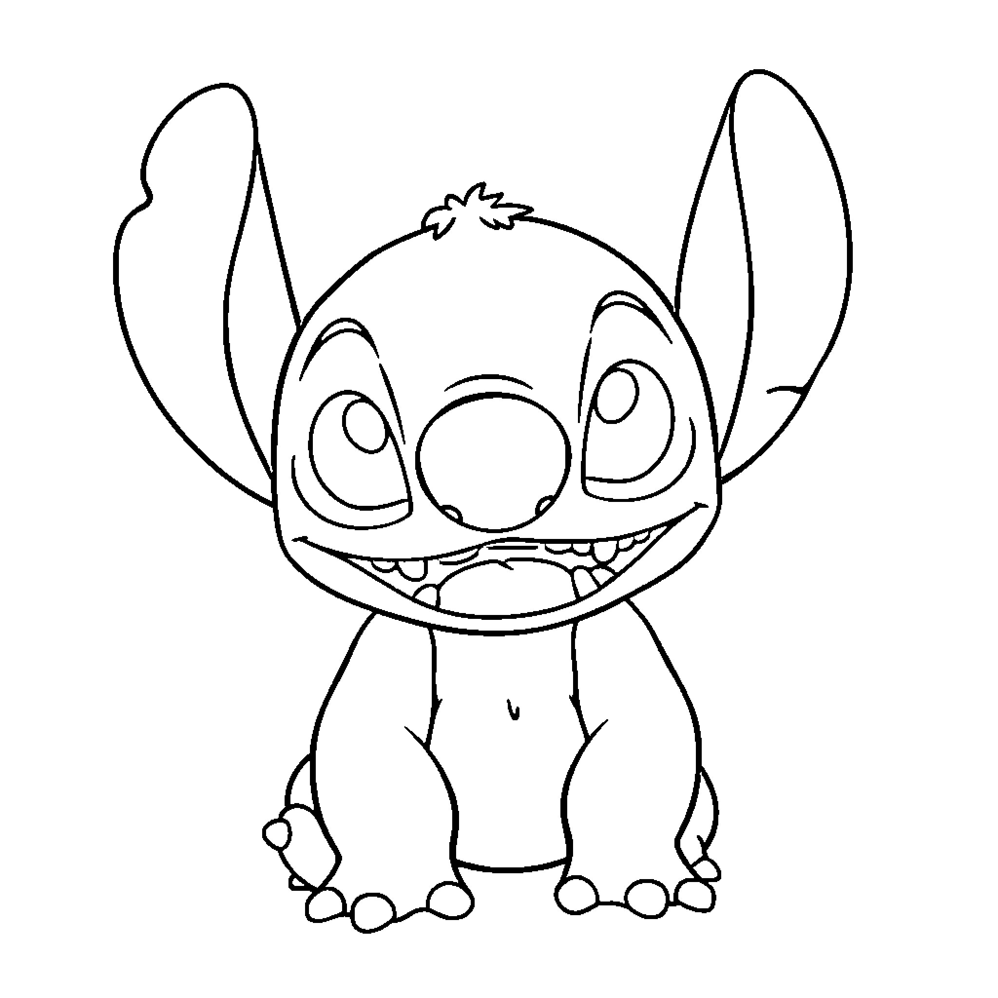 Stitch making a silly face Coloring Page (free black-and-white line drawing printable PDF for all, from beginners to advanced learners, including children, teens, adults, and seniors)