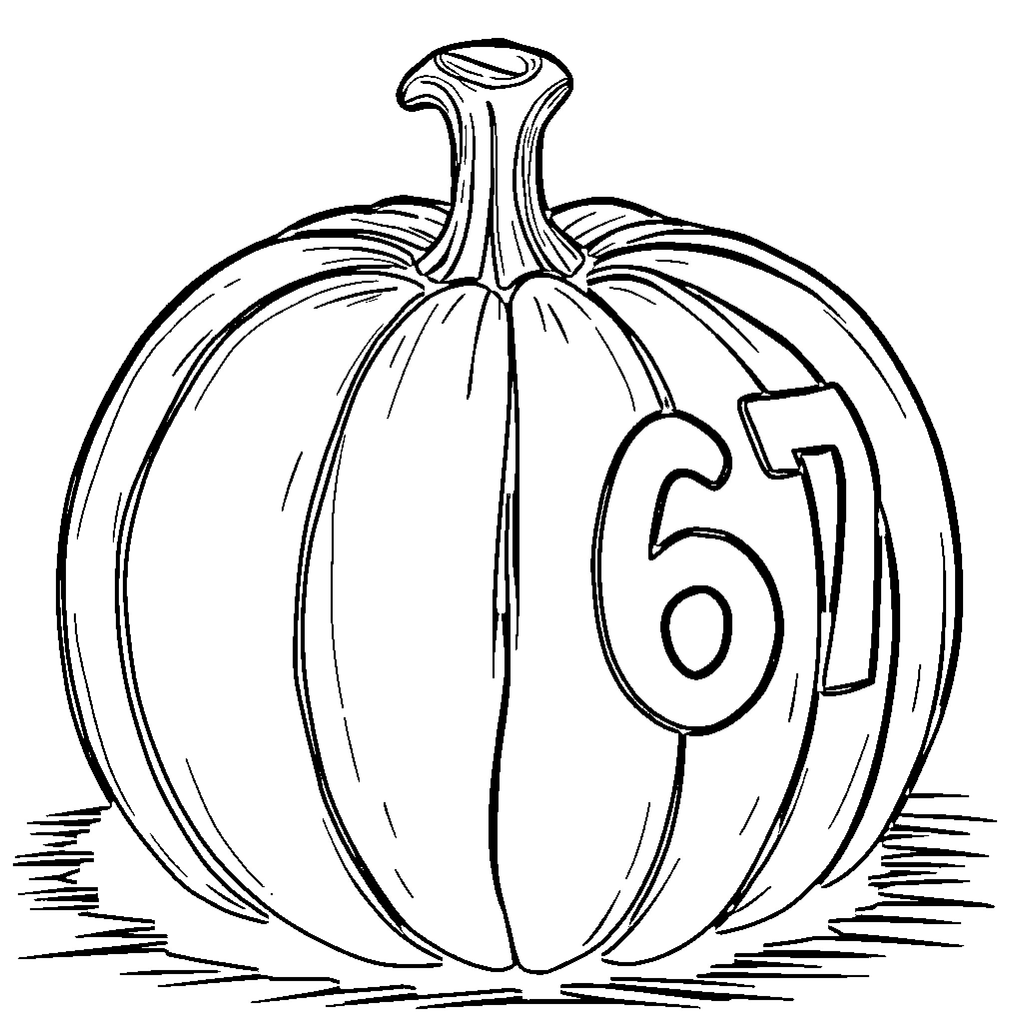 Pumpkin with House Number Coloring Page (free black-and-white line drawing printable PDF for all, from beginners to advanced learners, including children, teens, adults, and seniors)