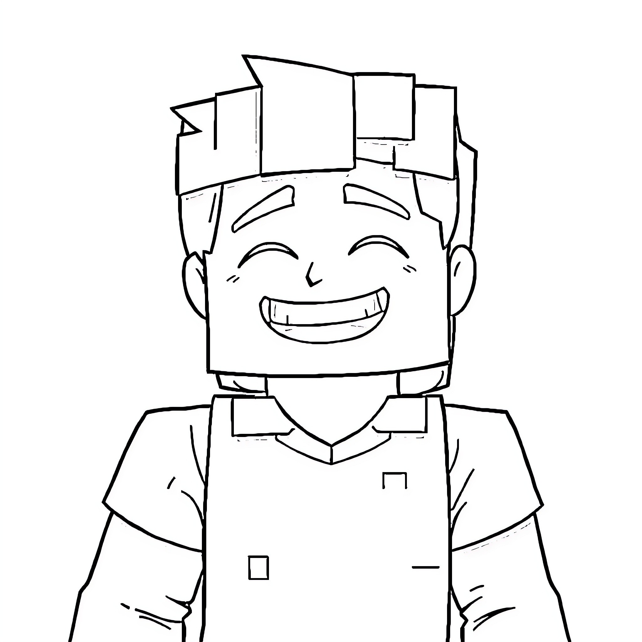 Minecraft Character with a Cheerful Expression Coloring Page (free black-and-white line drawing printable PDF for all, from beginners to advanced learners, including children, teens, adults, and seniors)