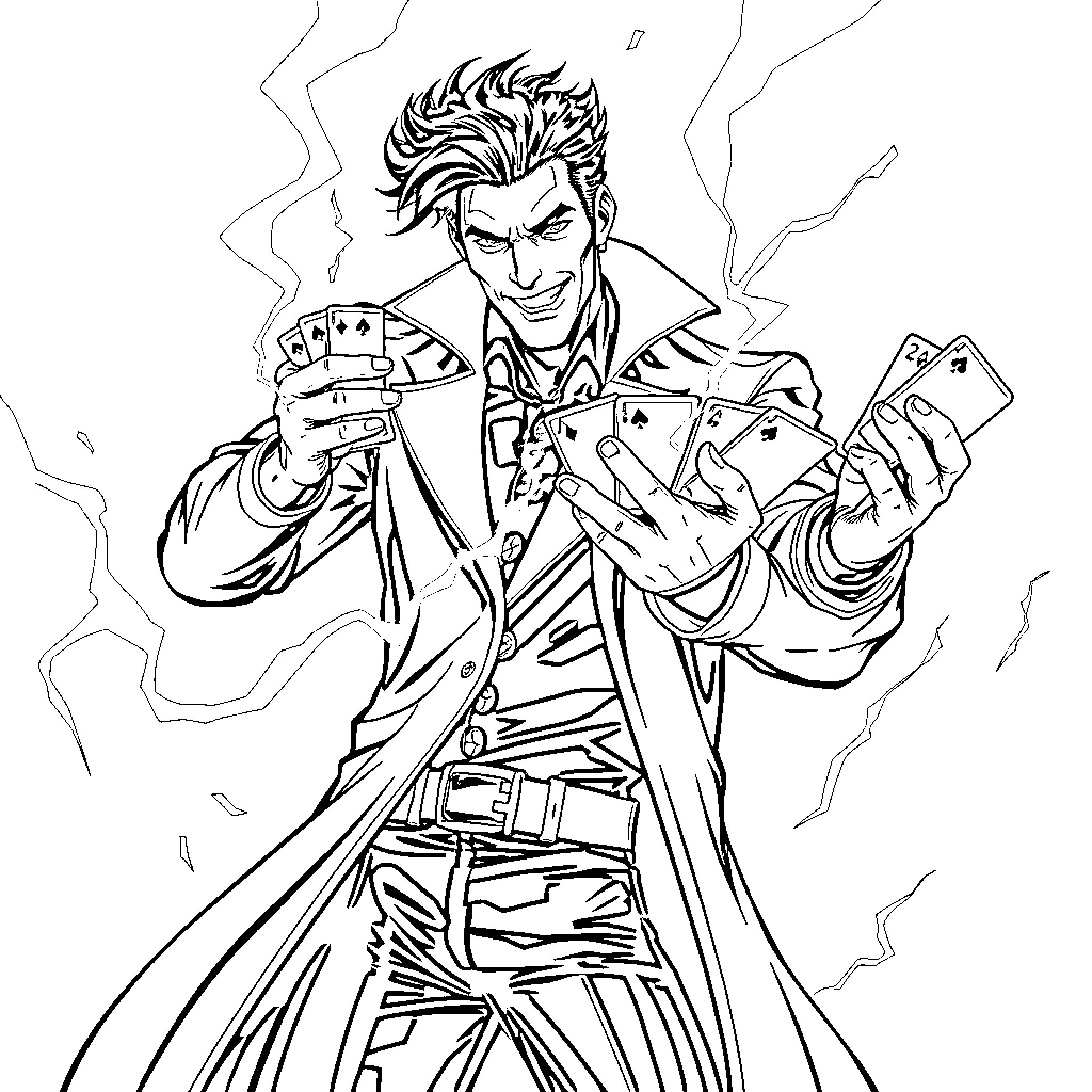 Gambit's Daring Card Tricks and Illusions Coloring Page (free black-and-white line drawing printable PDF for all, from beginners to advanced learners, including children, teens, adults, and seniors)