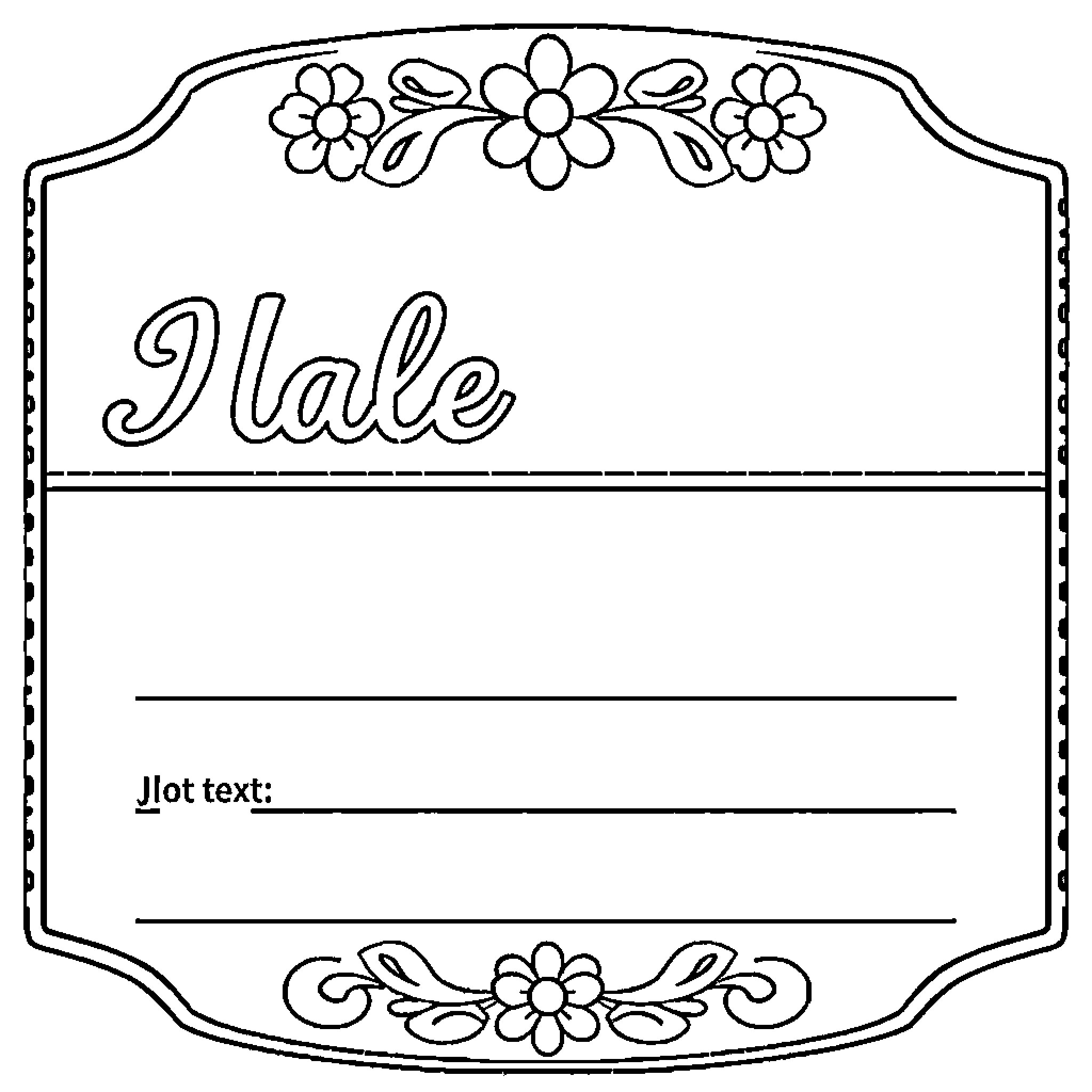 Label with Floral Decoration and Blank Field Coloring Page (free black-and-white line drawing printable PDF for all, from beginners to advanced learners, including children, teens, adults, and seniors)