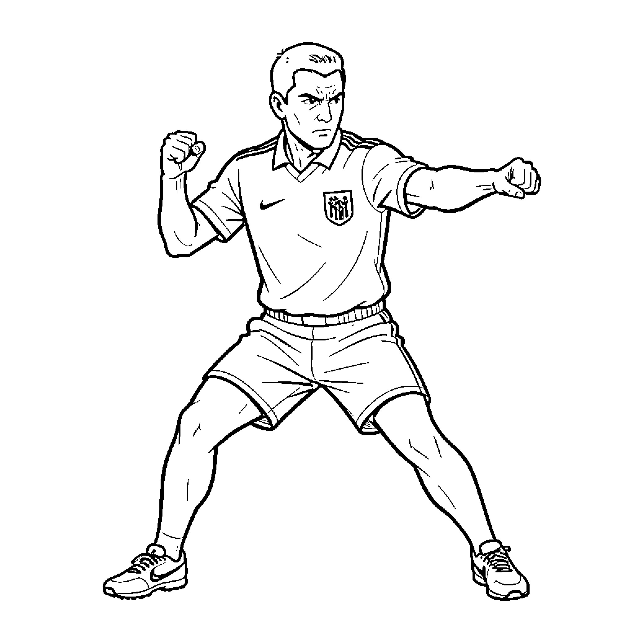 Arbitre in a Sports Uniform Gesturing Coloring Page (free black-and-white line drawing printable PDF for all, from beginners to advanced learners, including children, teens, adults, and seniors)