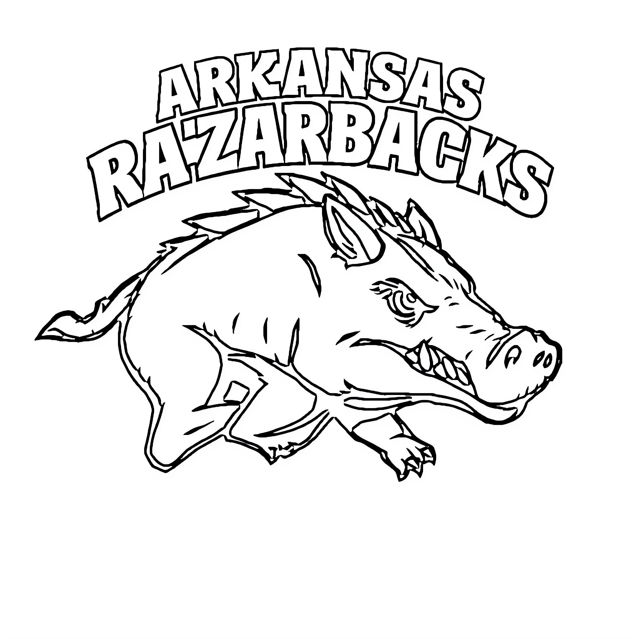 Razorback logo featuring a fierce and determined mascot Coloring Page (free black-and-white line drawing printable PDF for all, from beginners to advanced learners, including children, teens, adults, and seniors)