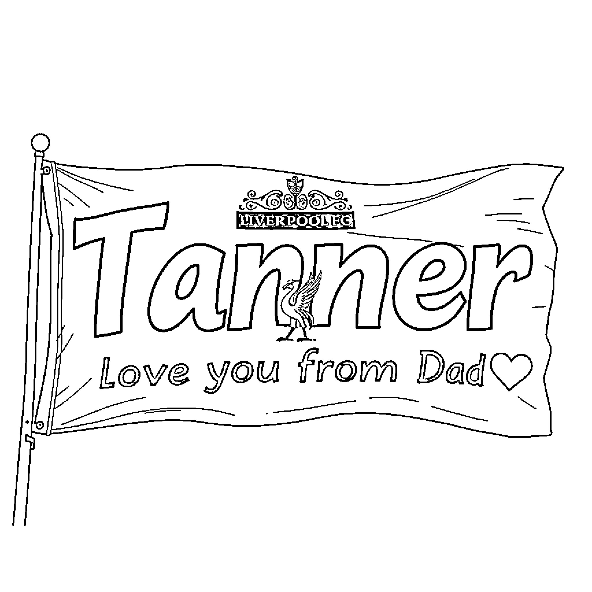 Flag bearing loving message from father Coloring Page (free black-and-white line drawing printable PDF for all, from beginners to advanced learners, including children, teens, adults, and seniors)