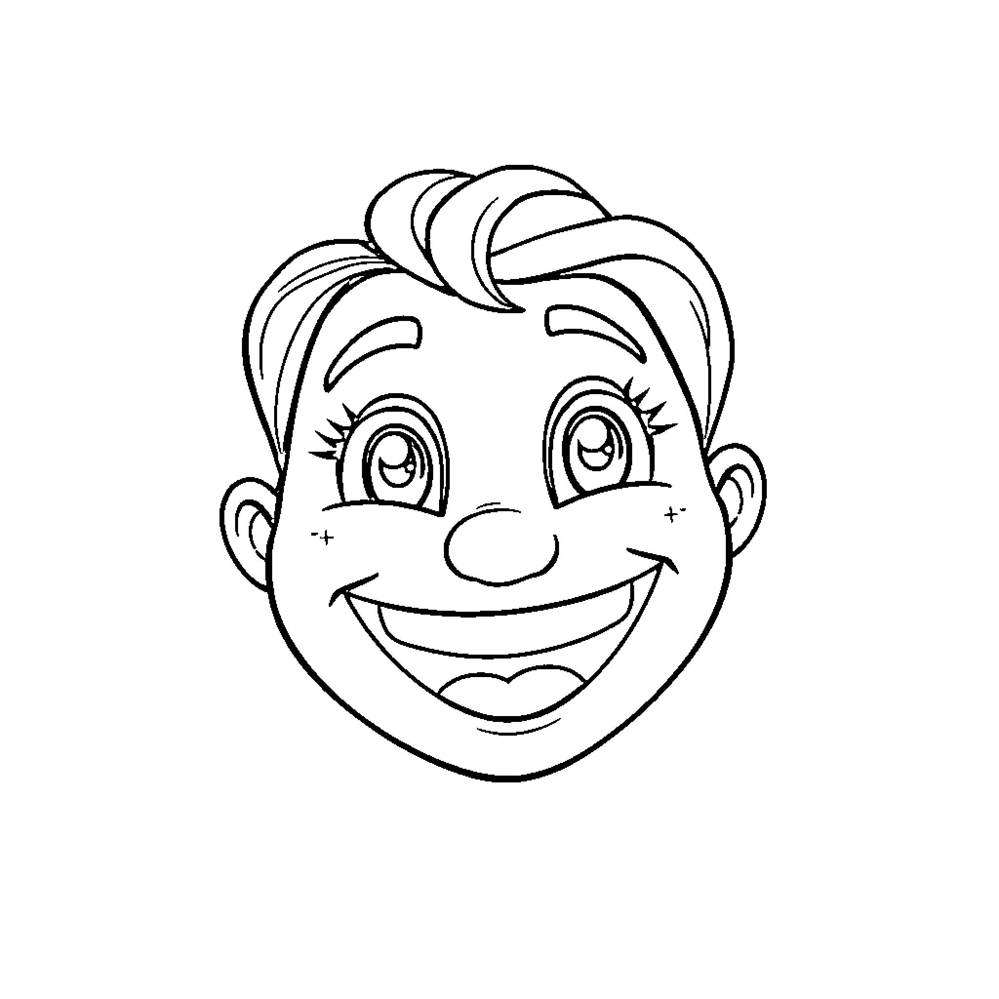 Face of a cheerful young boy Coloring Page (free black-and-white line drawing printable PDF for all, from beginners to advanced learners, including children, teens, adults, and seniors)