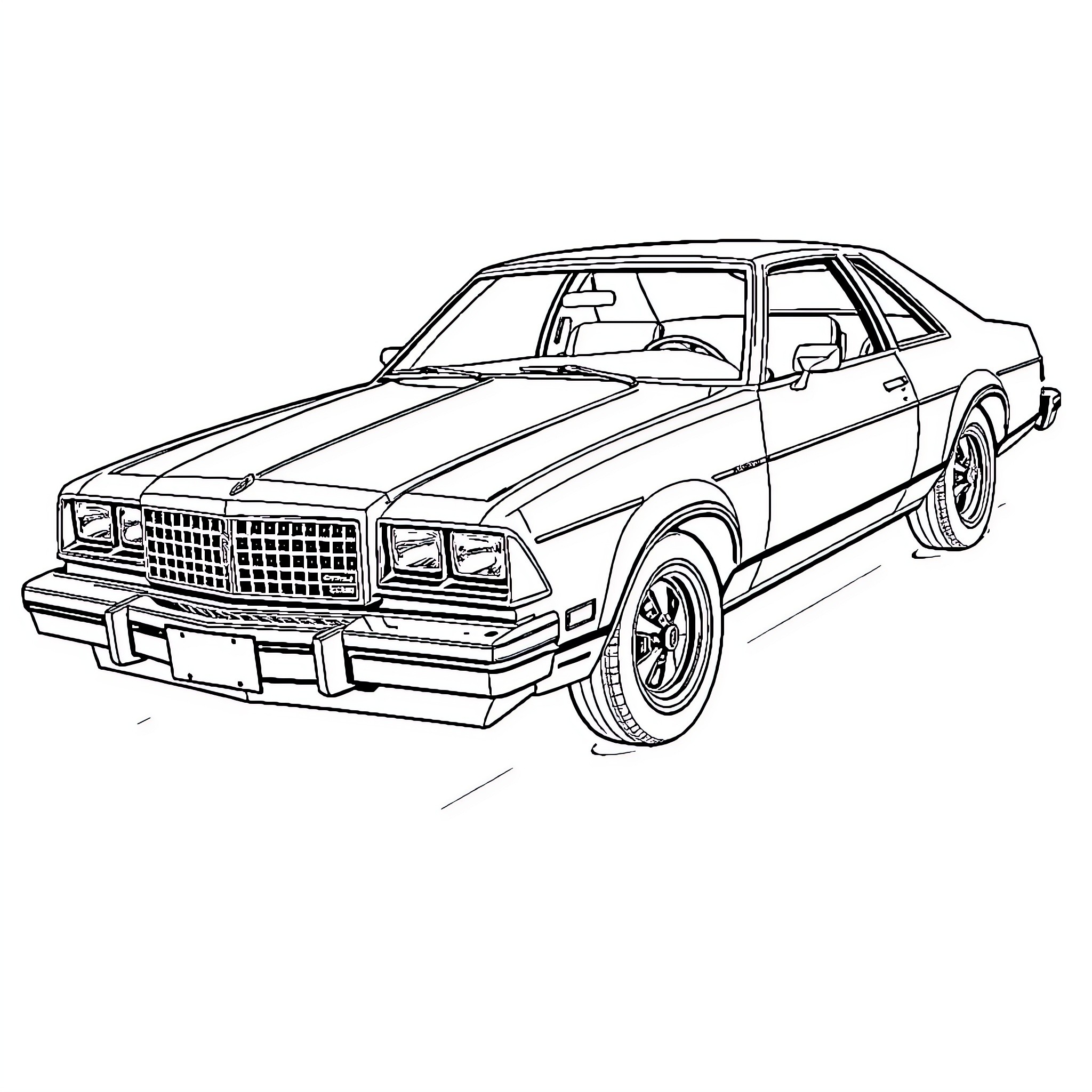 Foxbody sports car with distinctive design Coloring Page (free black-and-white line drawing printable PDF for all, from beginners to advanced learners, including children, teens, adults, and seniors)