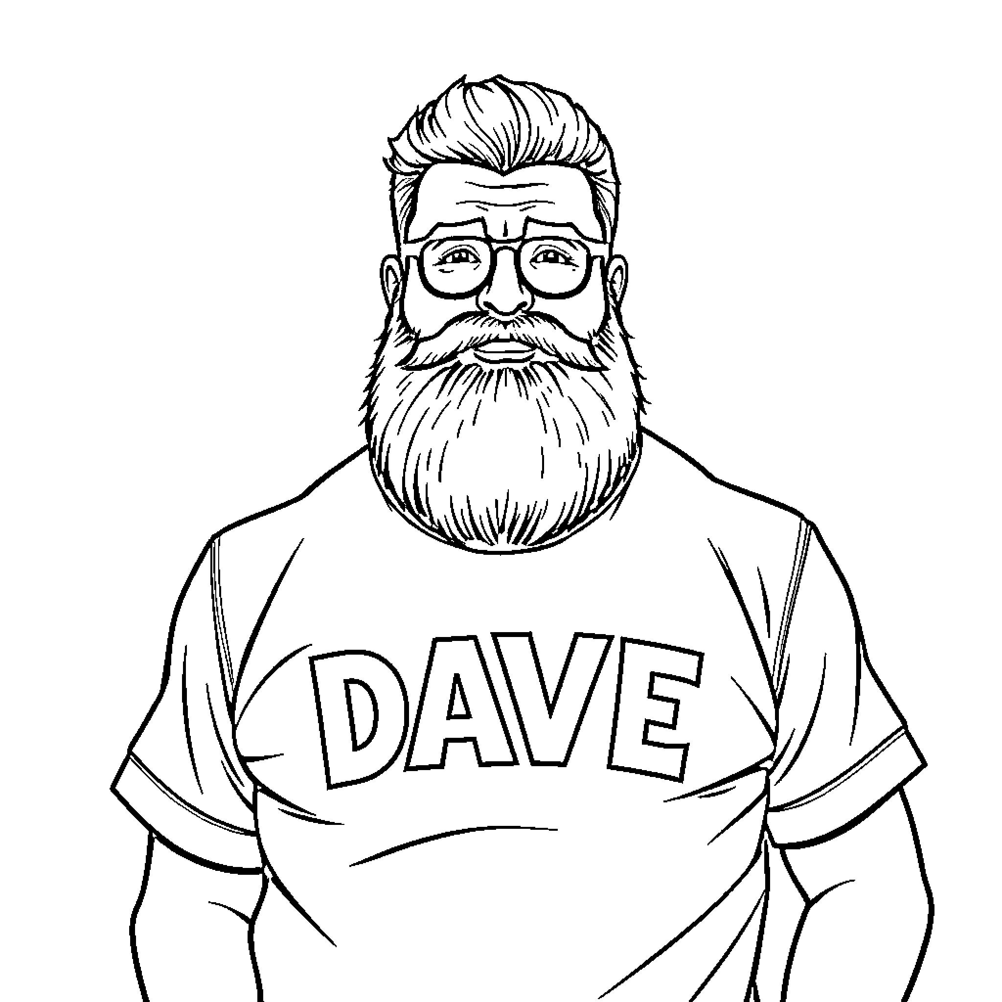 Man with Beard and Glasses Wearing a Jersey Coloring Page (free black-and-white line drawing printable PDF for all, from beginners to advanced learners, including children, teens, adults, and seniors)