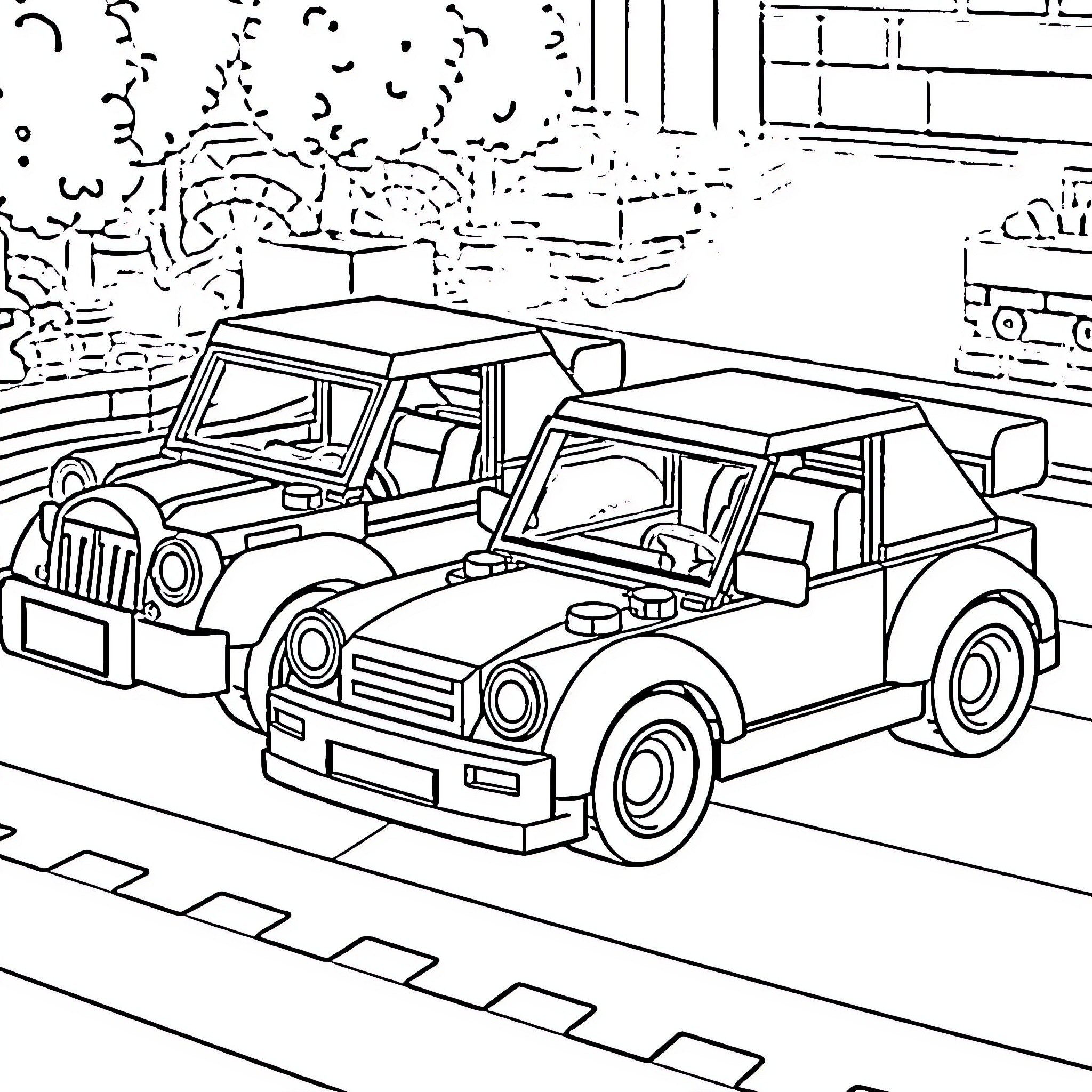 Car collision in urban setting Coloring Page (free black-and-white line drawing printable PDF for all, from beginners to advanced learners, including children, teens, adults, and seniors)
