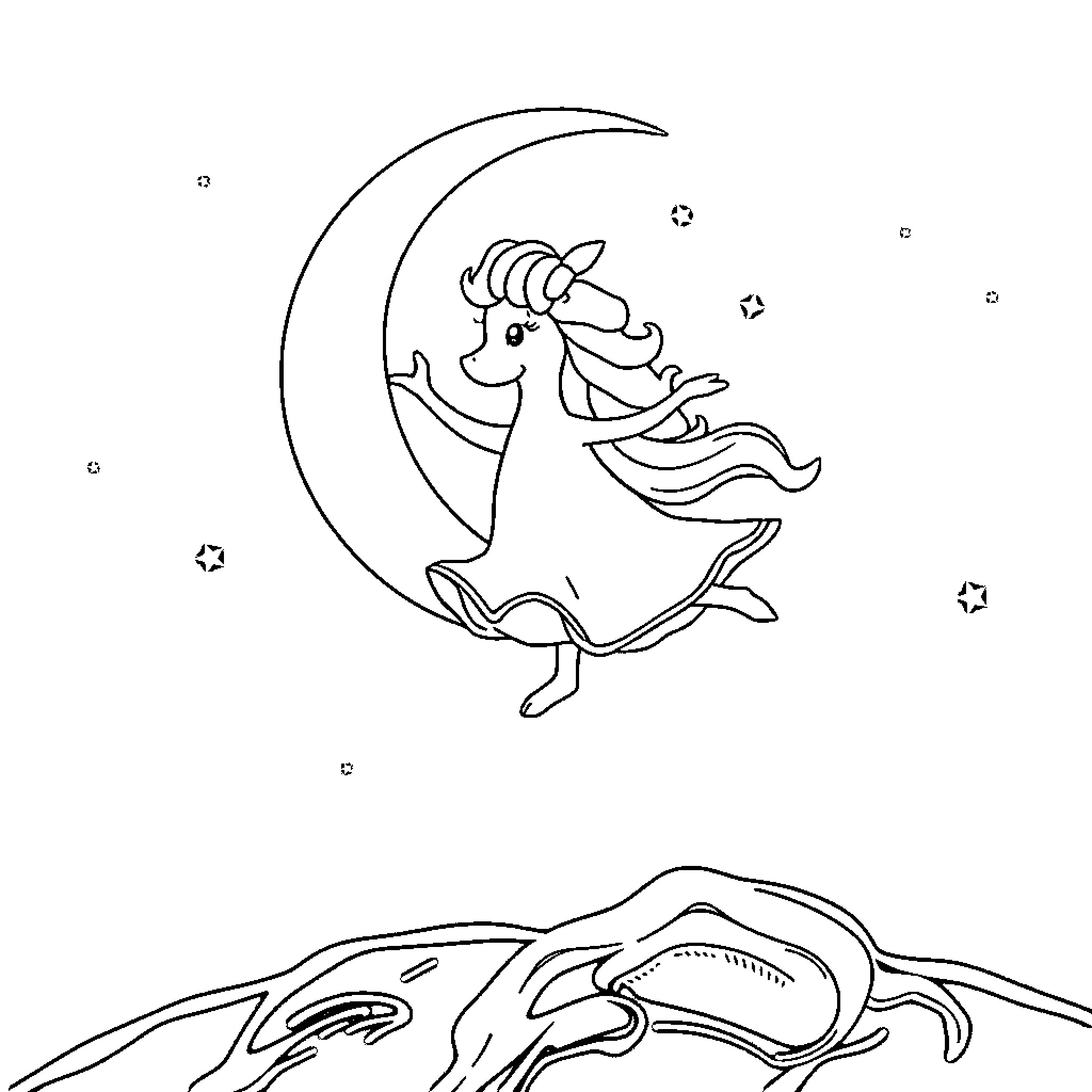 Tralalero whimsical moon creature dancing among the stars Coloring Page (free black-and-white line drawing printable PDF for all, from beginners to advanced learners, including children, teens, adults, and seniors)