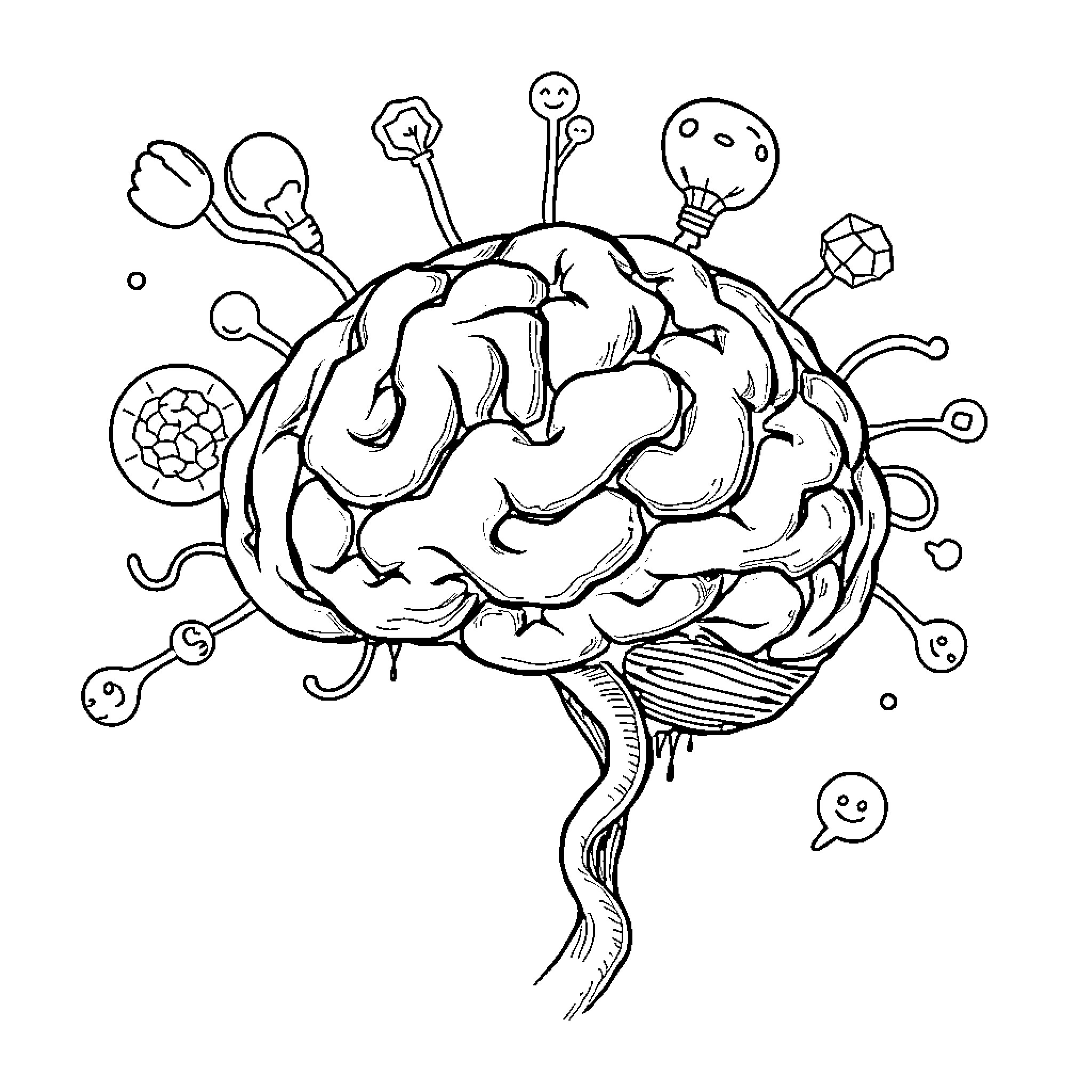 Brainrot: Whimsical Cerebral Chaos Coloring Page (free black-and-white line drawing printable PDF for all, from beginners to advanced learners, including children, teens, adults, and seniors)