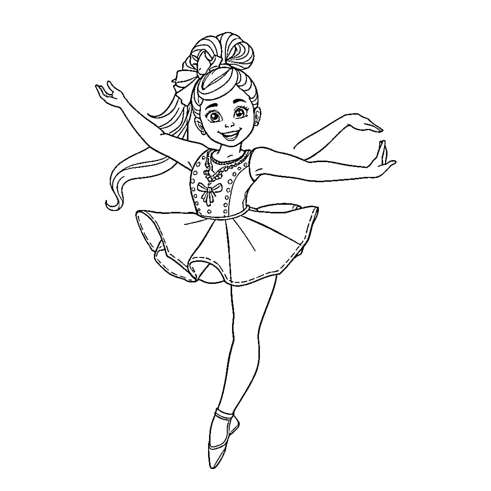 Jojo Siwa Dancing in a Bright Outfit Coloring Page (free black-and-white line drawing printable PDF for all, from beginners to advanced learners, including children, teens, adults, and seniors)