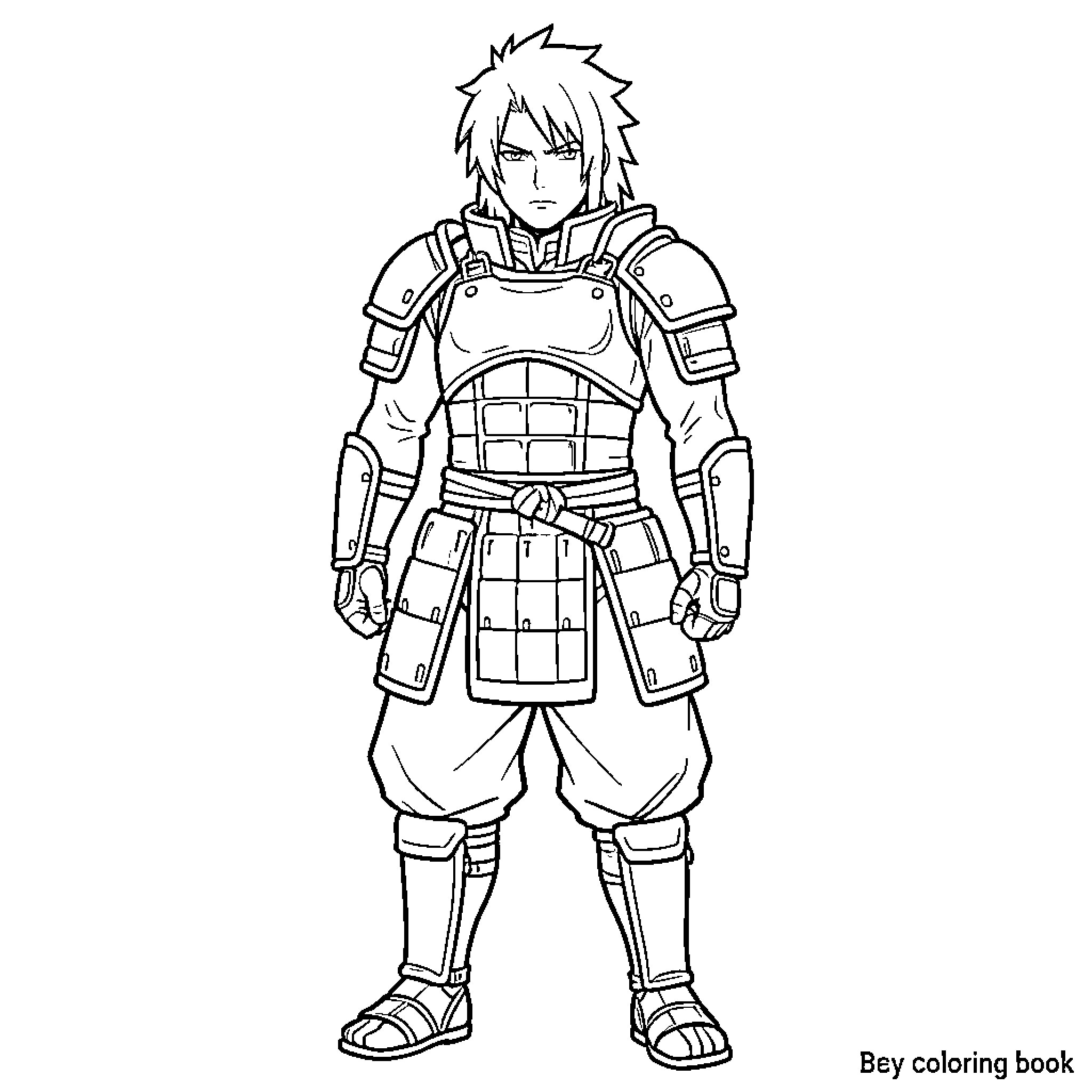 Madara Uchiha standing in battle armor with a serious expression Coloring Page (free black-and-white line drawing printable PDF for all, from beginners to advanced learners, including children, teens, adults, and seniors)