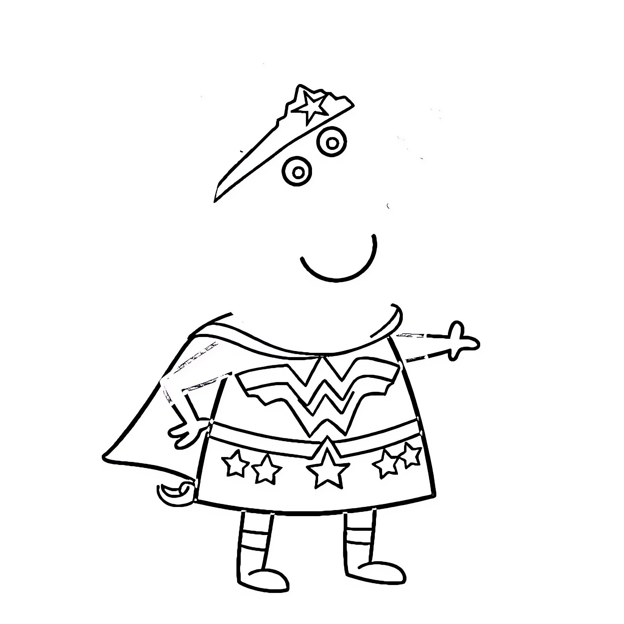 Pepa Pig playing with star-shaped objects Coloring Page (free black-and-white line drawing printable PDF for all, from beginners to advanced learners, including children, teens, adults, and seniors)