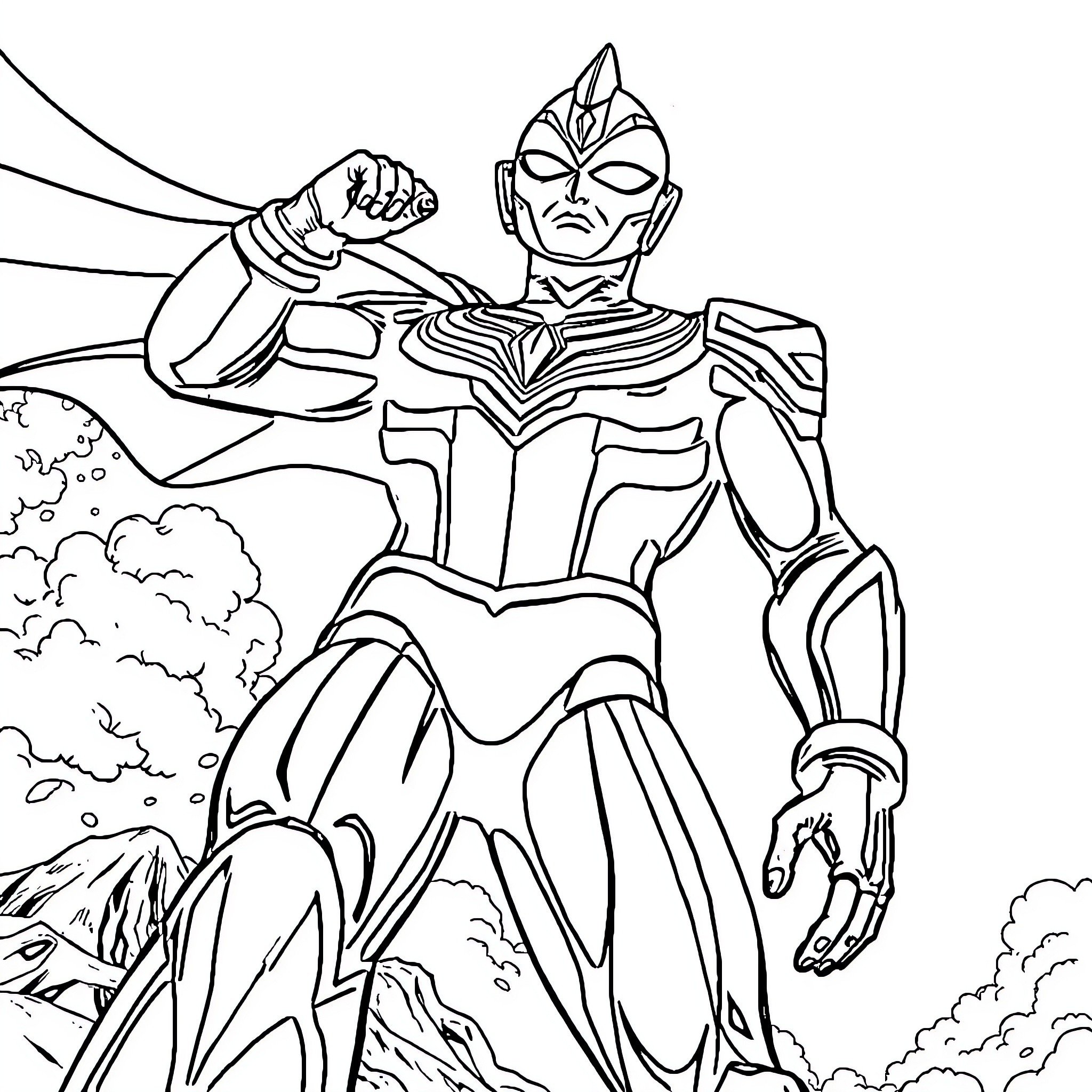 Ultraman battles against a powerful foe Coloring Page (free black-and-white line drawing printable PDF for all, from beginners to advanced learners, including children, teens, adults, and seniors)