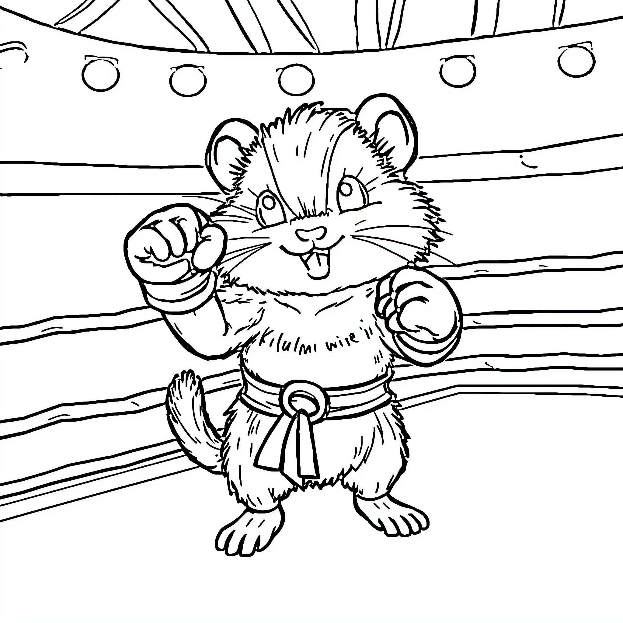 Marmot performing in a circus show Coloring Page (free black-and-white line drawing printable PDF for all, from beginners to advanced learners, including children, teens, adults, and seniors)