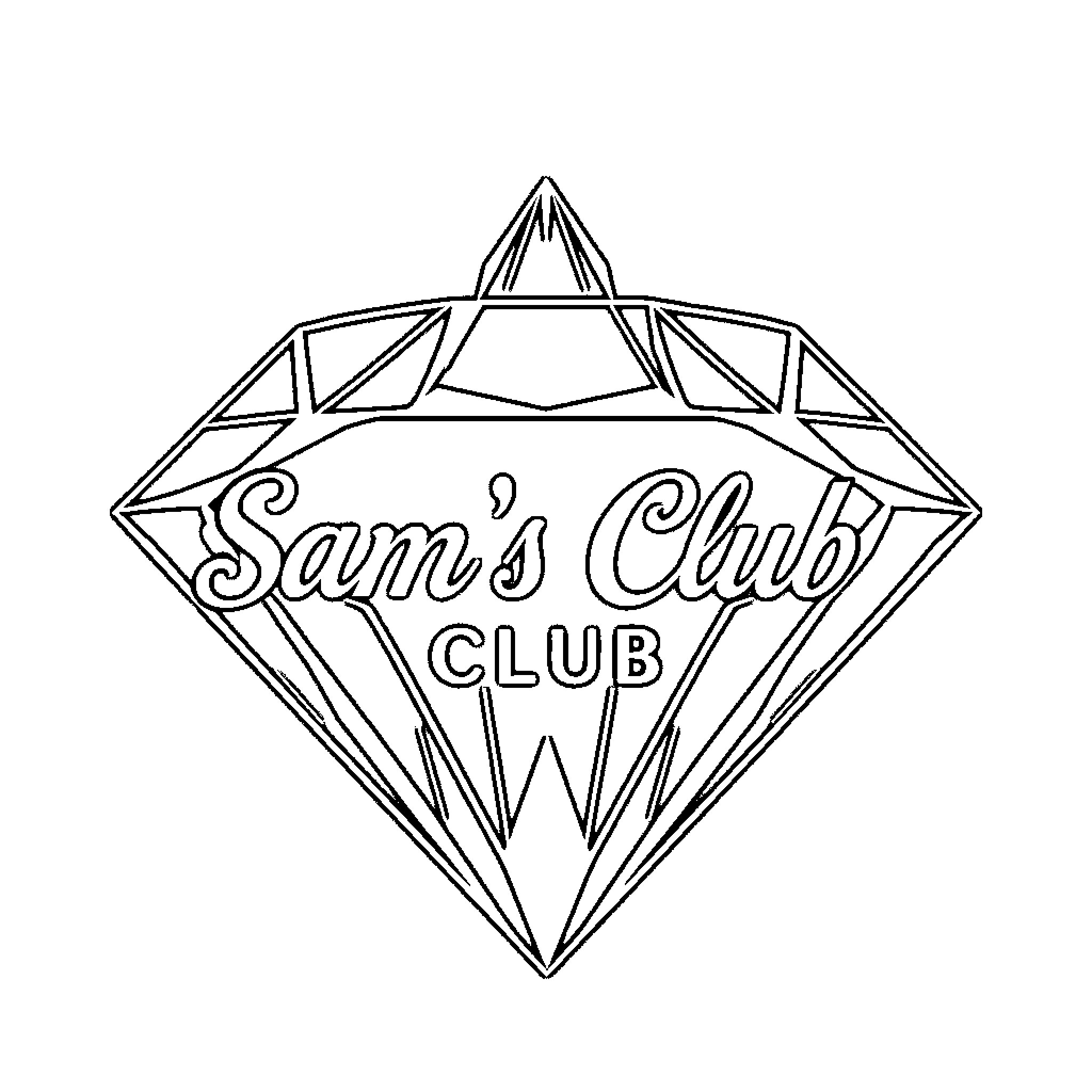 Diamond-shaped emblem with 'Sam's Club' text Coloring Page (free black-and-white line drawing printable PDF for all, from beginners to advanced learners, including children, teens, adults, and seniors)
