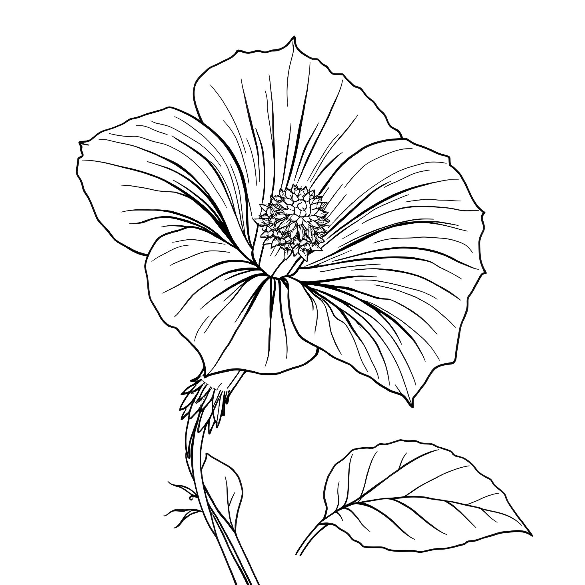 Ipomoea flower in bloom Coloring Page (free black-and-white line drawing printable PDF for all, from beginners to advanced learners, including children, teens, adults, and seniors)
