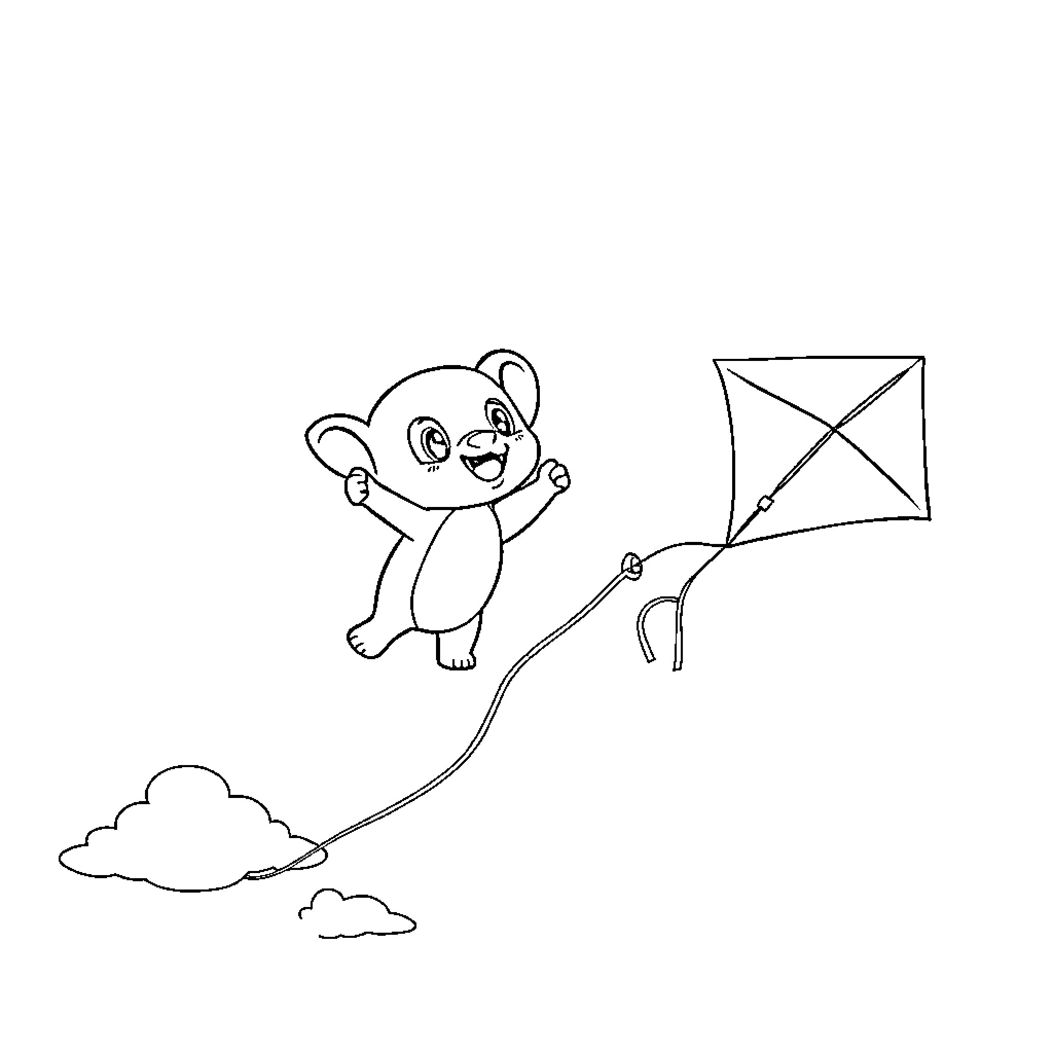 Bluey playing with kite in the clouds Coloring Page (free black-and-white line drawing printable PDF for all, from beginners to advanced learners, including children, teens, adults, and seniors)