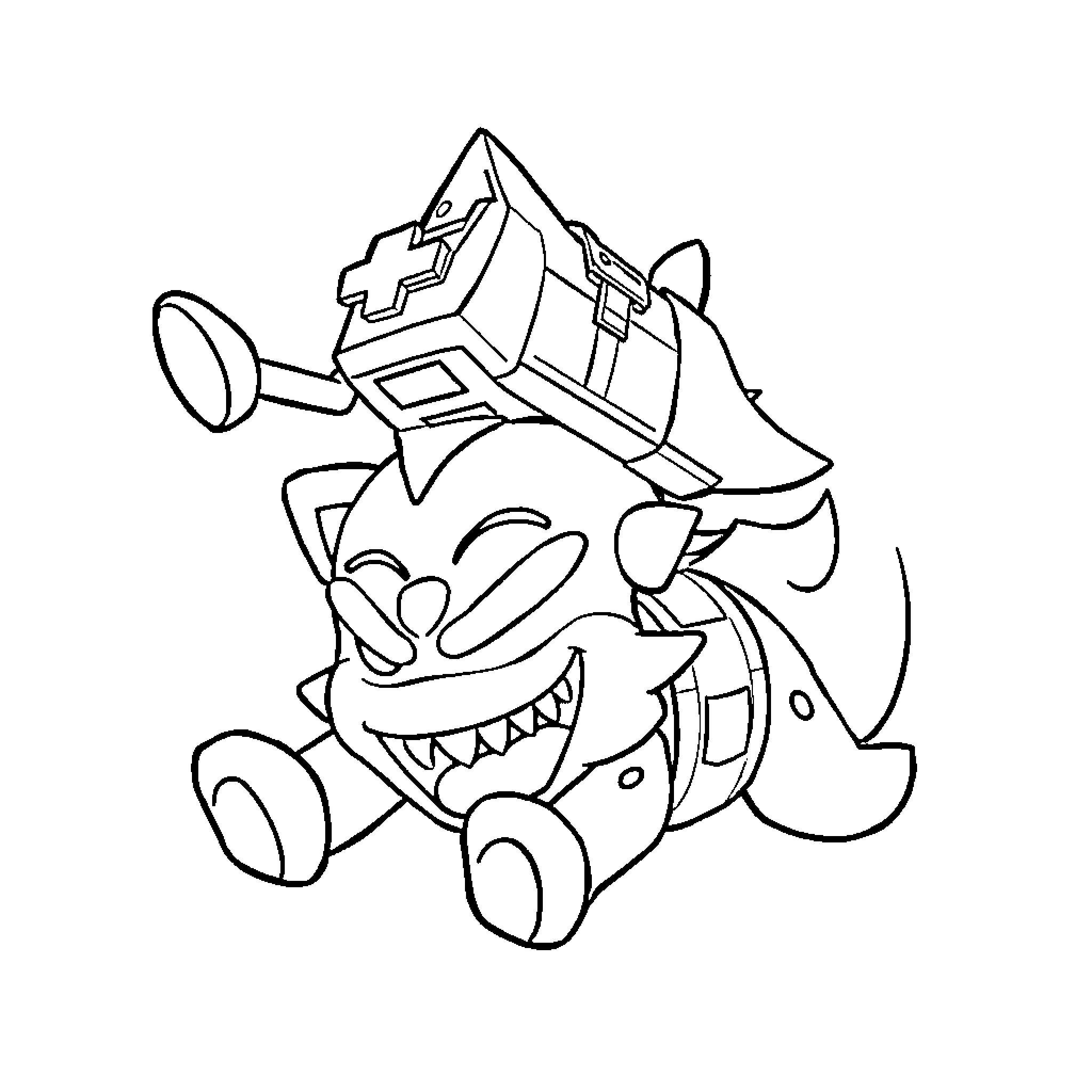 Kit's Zany Robot Companion Coloring Page (free black-and-white line drawing printable PDF for all, from beginners to advanced learners, including children, teens, adults, and seniors)