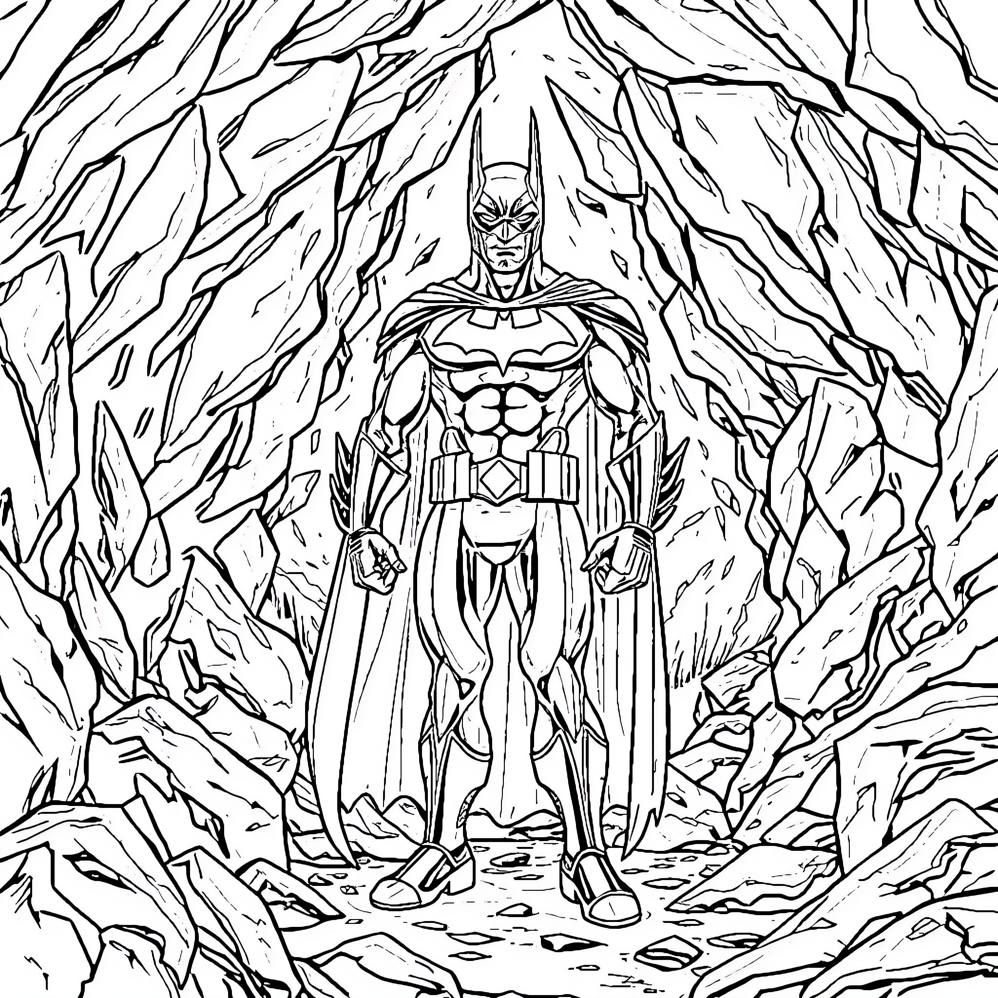 Maluma's heroic stance in a dark, ominous setting Coloring Page (free black-and-white line drawing printable PDF for all, from beginners to advanced learners, including children, teens, adults, and seniors)