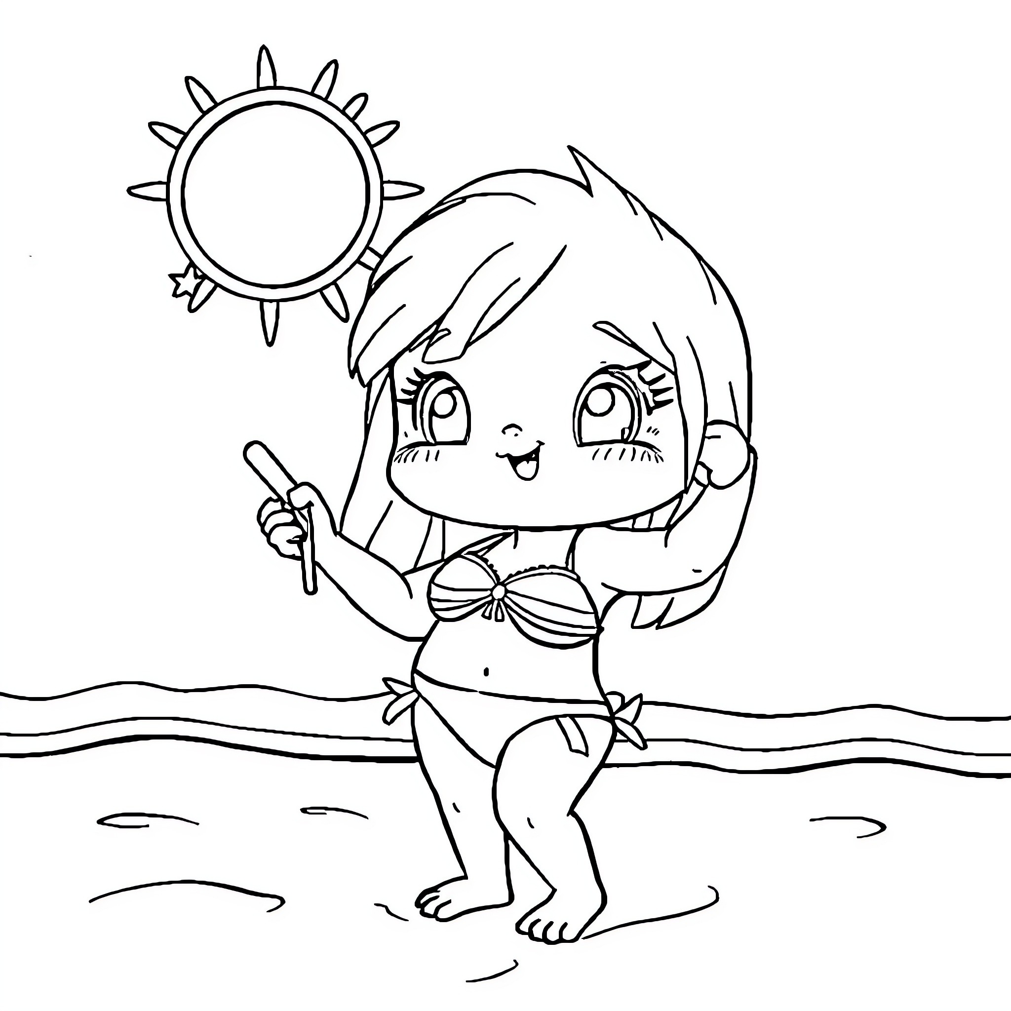 Pitufo enjoying a sunny day at the beach Coloring Page (free black-and-white line drawing printable PDF for all, from beginners to advanced learners, including children, teens, adults, and seniors)