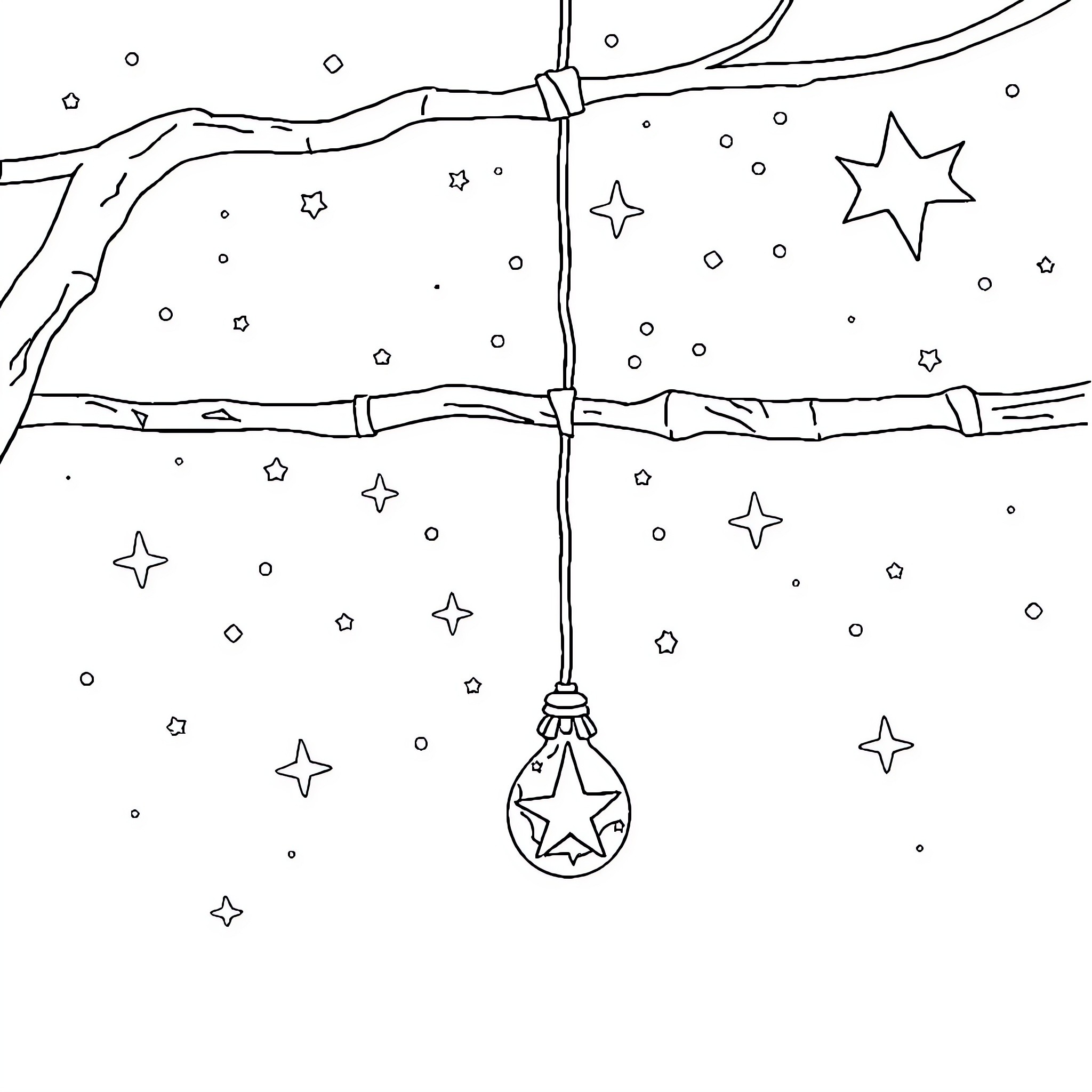 Dreamcatcher among the starry night sky Coloring Page (free black-and-white line drawing printable PDF for all, from beginners to advanced learners, including children, teens, adults, and seniors)