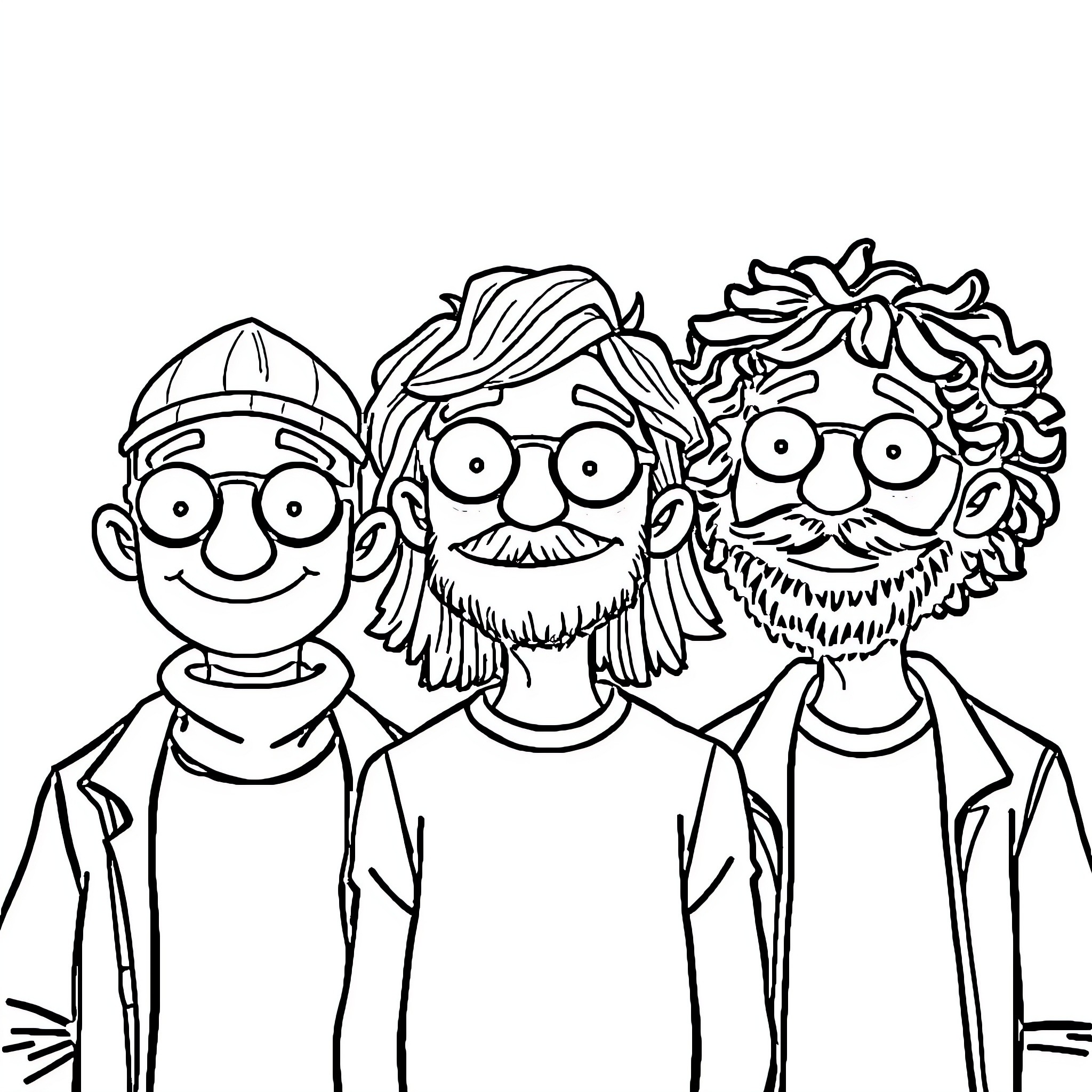 Character Portrait of Quirky Individuals Coloring Page (free black-and-white line drawing printable PDF for all, from beginners to advanced learners, including children, teens, adults, and seniors)