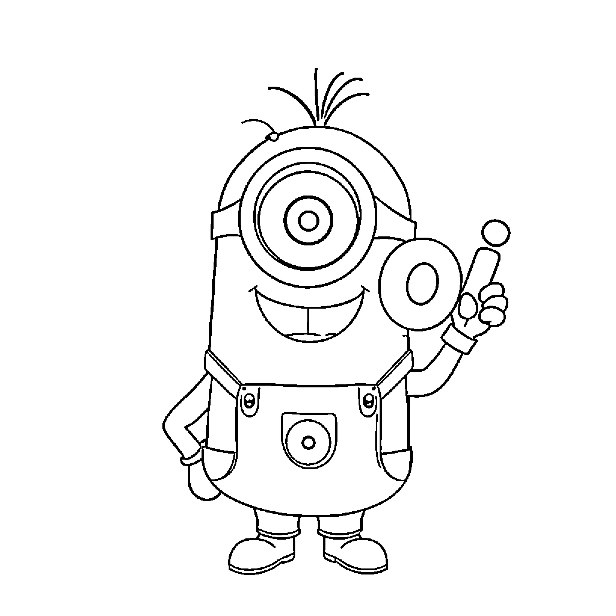 Minion waving and smiling Coloring Page (free black-and-white line drawing printable PDF for all, from beginners to advanced learners, including children, teens, adults, and seniors)