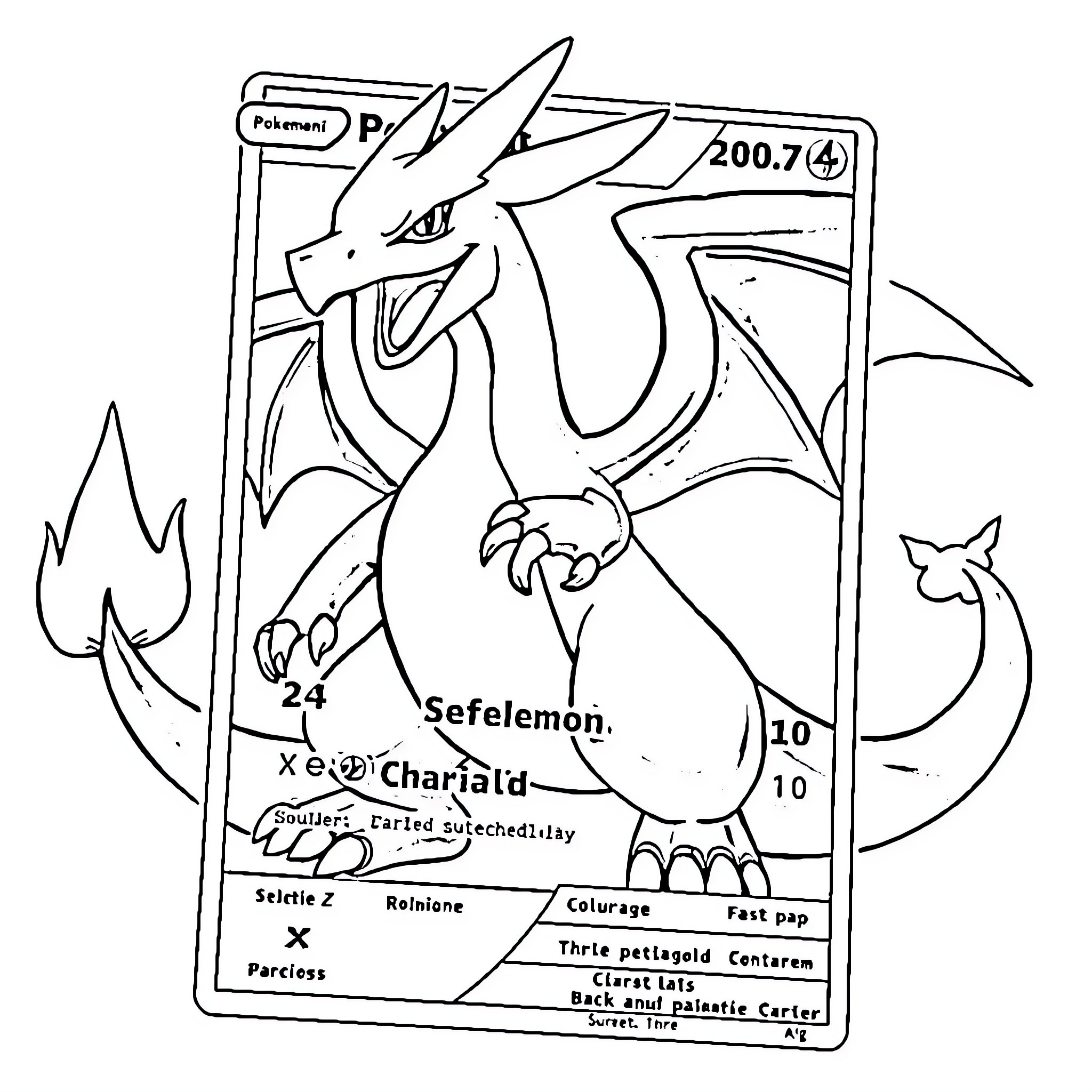 Charizard in ferocious battle stance Coloring Page (free black-and-white line drawing printable PDF for all, from beginners to advanced learners, including children, teens, adults, and seniors)
