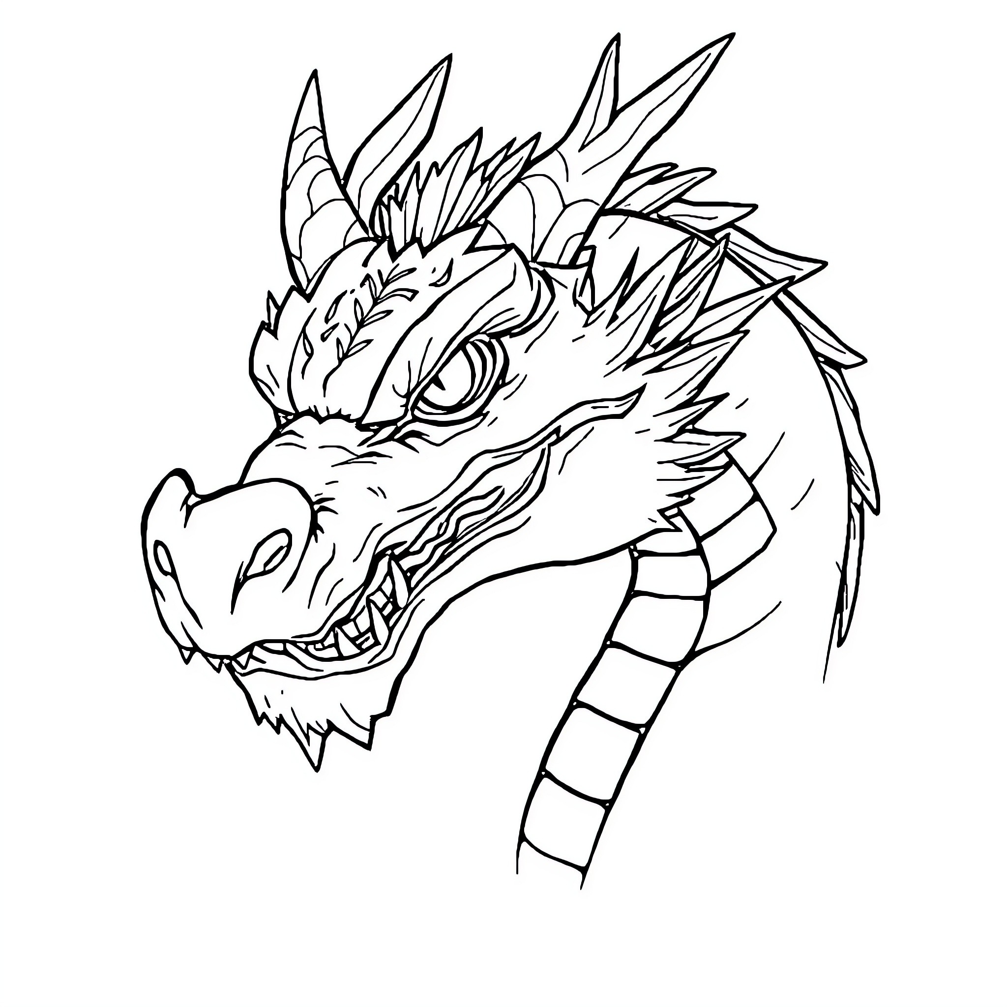 Dragon's Fierce and Fearsome Expression Coloring Page (free black-and-white line drawing printable PDF for all, from beginners to advanced learners, including children, teens, adults, and seniors)