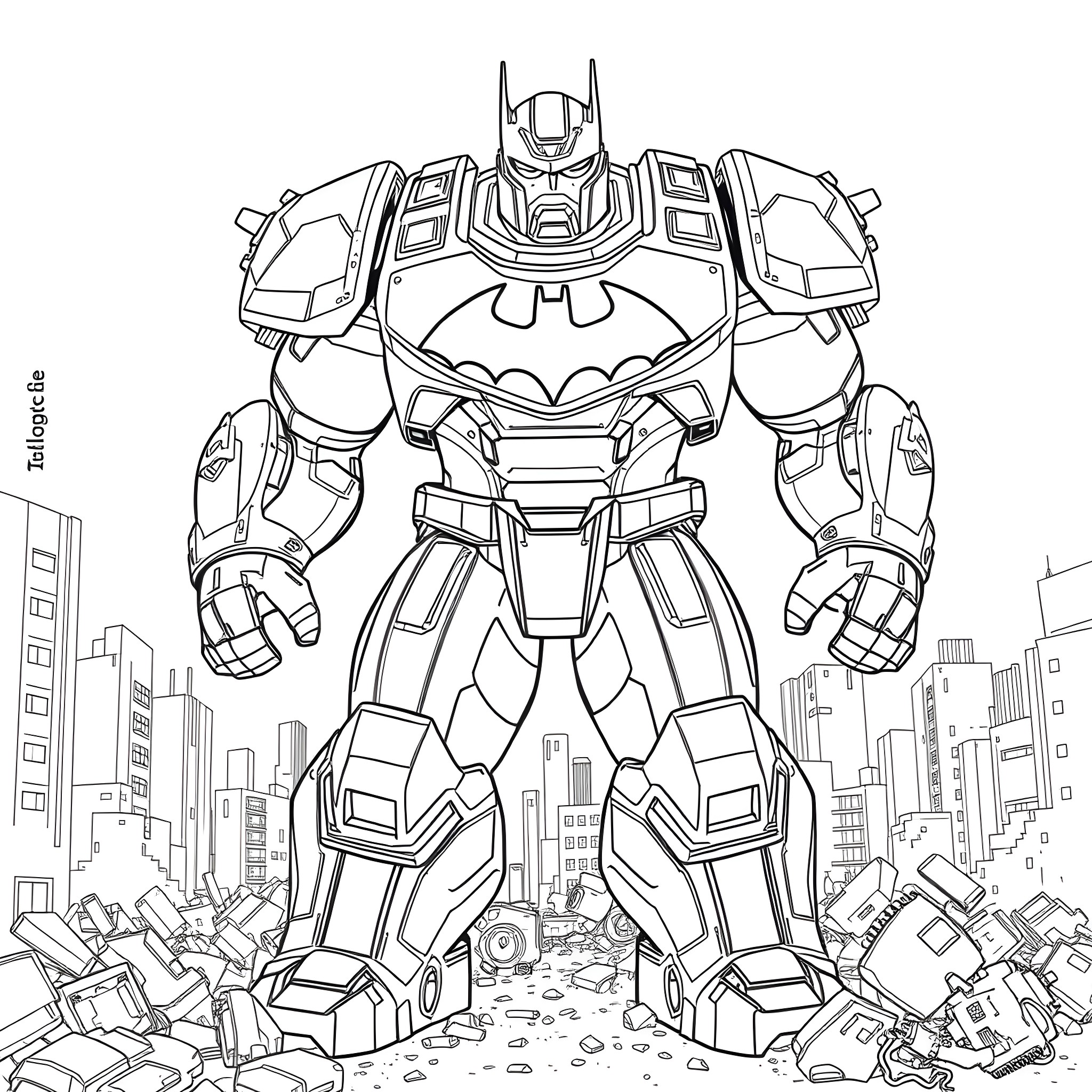 Ironman Heroic Defender Battles in the City Coloring Page (free black-and-white line drawing printable PDF for all, from beginners to advanced learners, including children, teens, adults, and seniors)