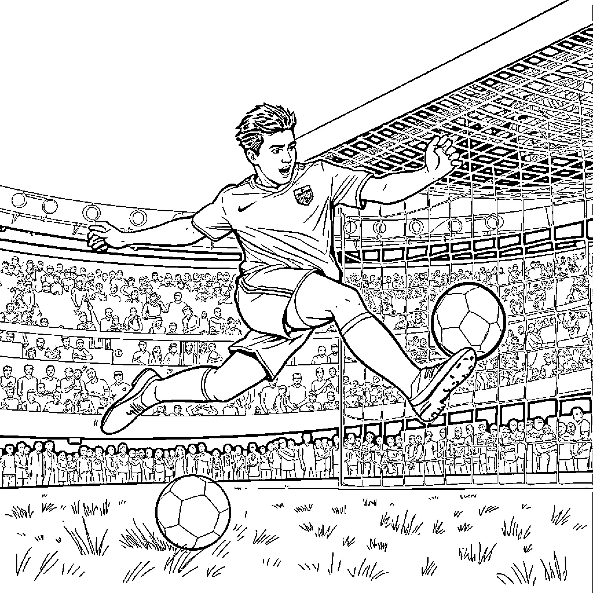 Lamine Yamal's Skillful Soccer Player Dribbling on the Field Coloring Page (free black-and-white line drawing printable PDF for all, from beginners to advanced learners, including children, teens, adults, and seniors)