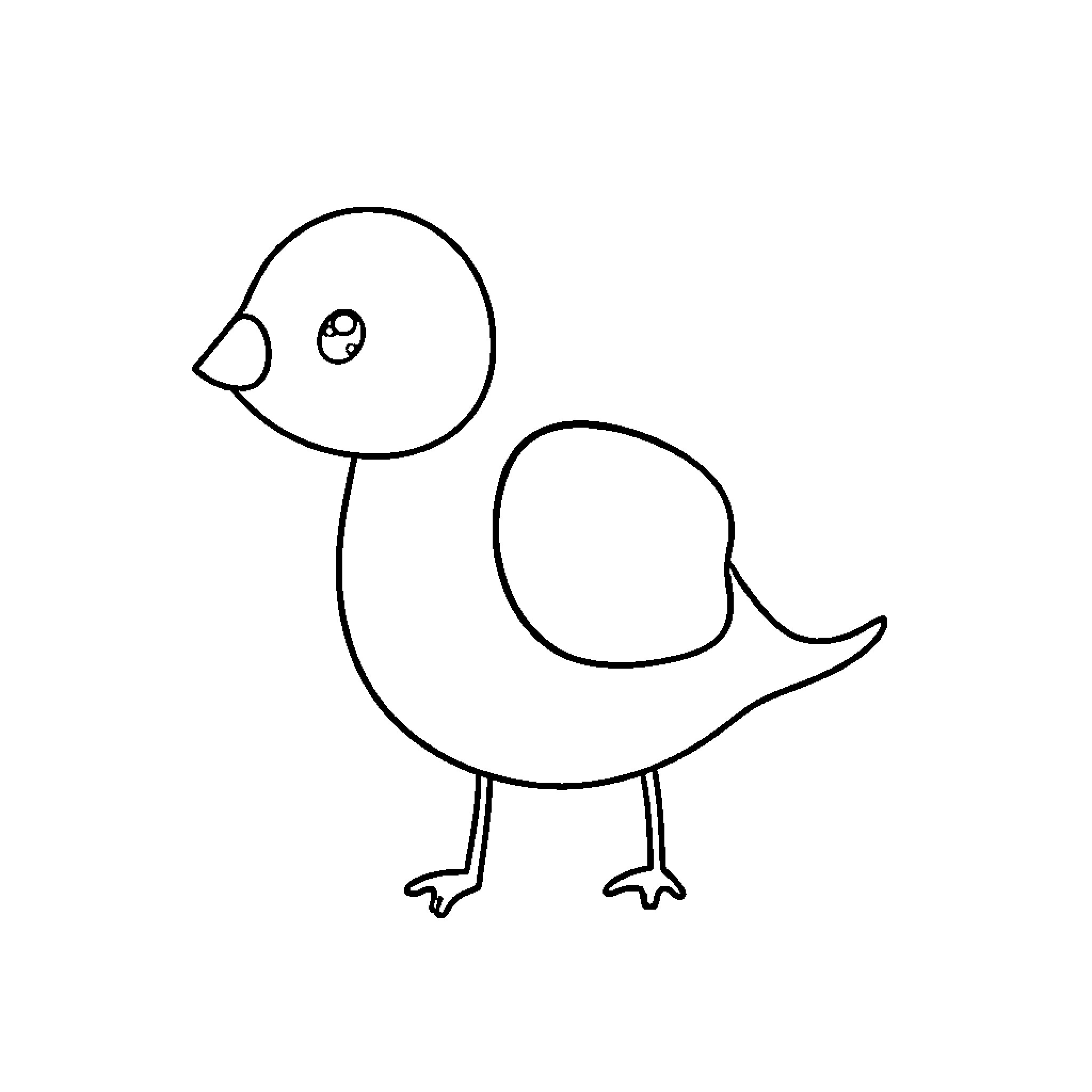 Object displaying a cute chick character Coloring Page (free black-and-white line drawing printable PDF for all, from beginners to advanced learners, including children, teens, adults, and seniors)