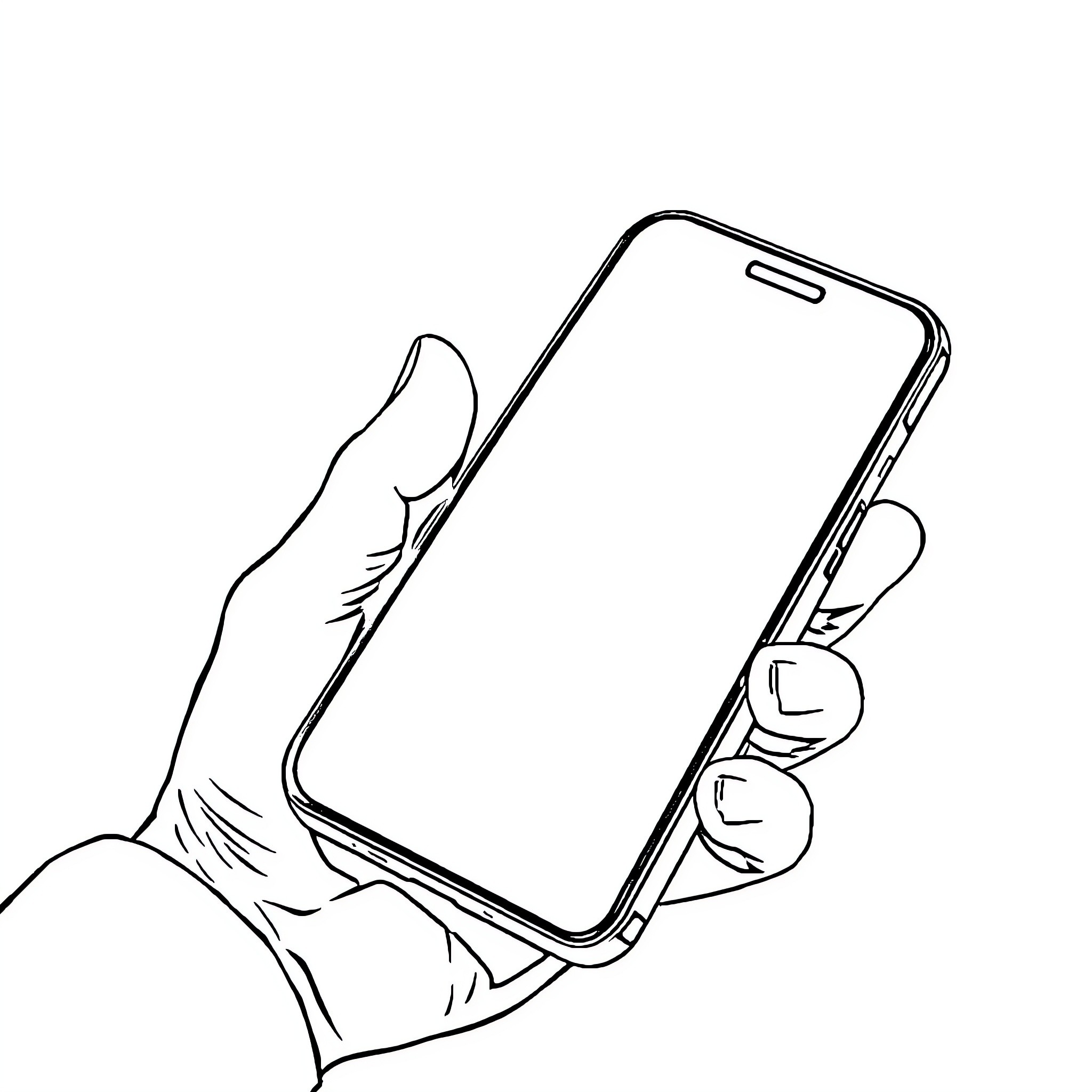 Hand holding a mobile device Coloring Page (free black-and-white line drawing printable PDF for all, from beginners to advanced learners, including children, teens, adults, and seniors)