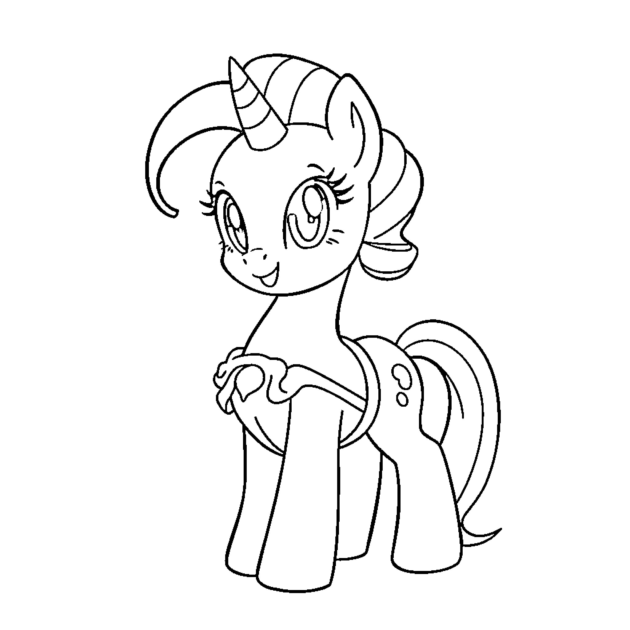 Twilight Sparkle Happily Smiling Coloring Page (free black-and-white line drawing printable PDF for all, from beginners to advanced learners, including children, teens, adults, and seniors)