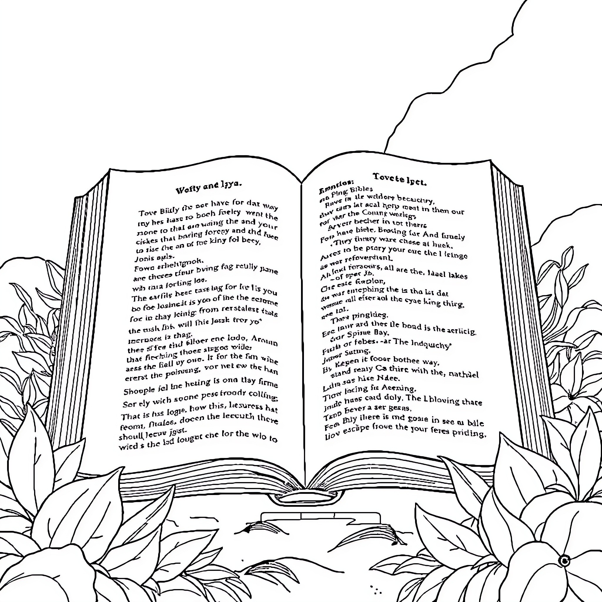 Bible words and verses in natural scenery Coloring Page (free black-and-white line drawing printable PDF for all, from beginners to advanced learners, including children, teens, adults, and seniors)