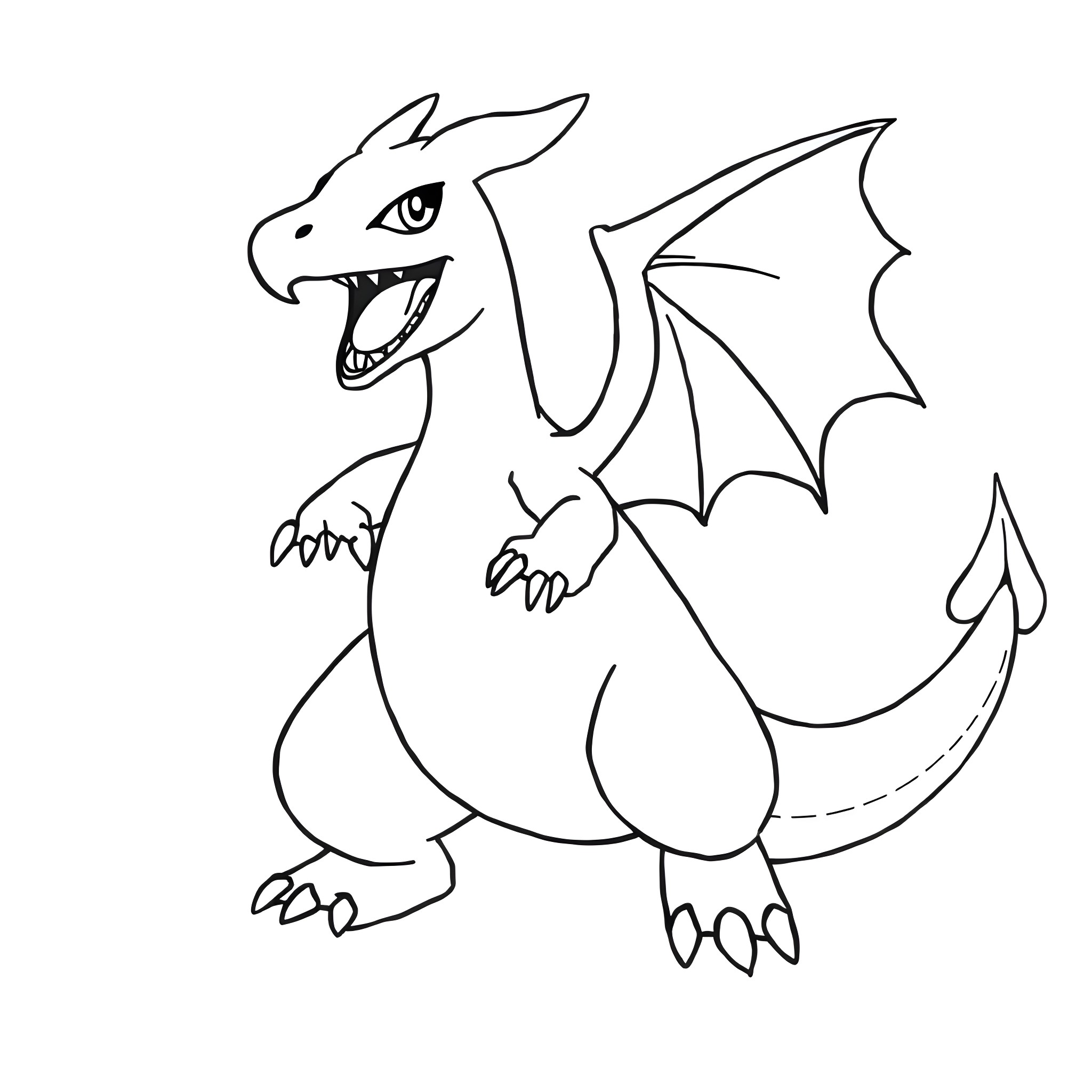 Charizard character illustration Coloring Page (free black-and-white line drawing printable PDF for all, from beginners to advanced learners, including children, teens, adults, and seniors)