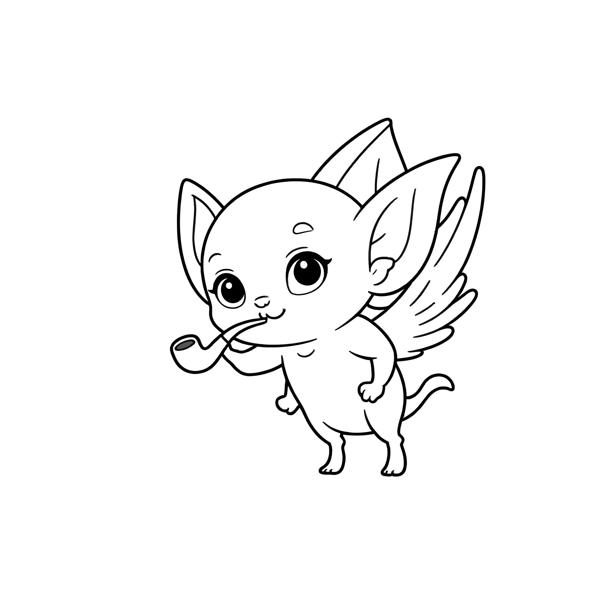 Imp-like creature with wings and cat-like features Coloring Page (free black-and-white line drawing printable PDF for all, from beginners to advanced learners, including children, teens, adults, and seniors)