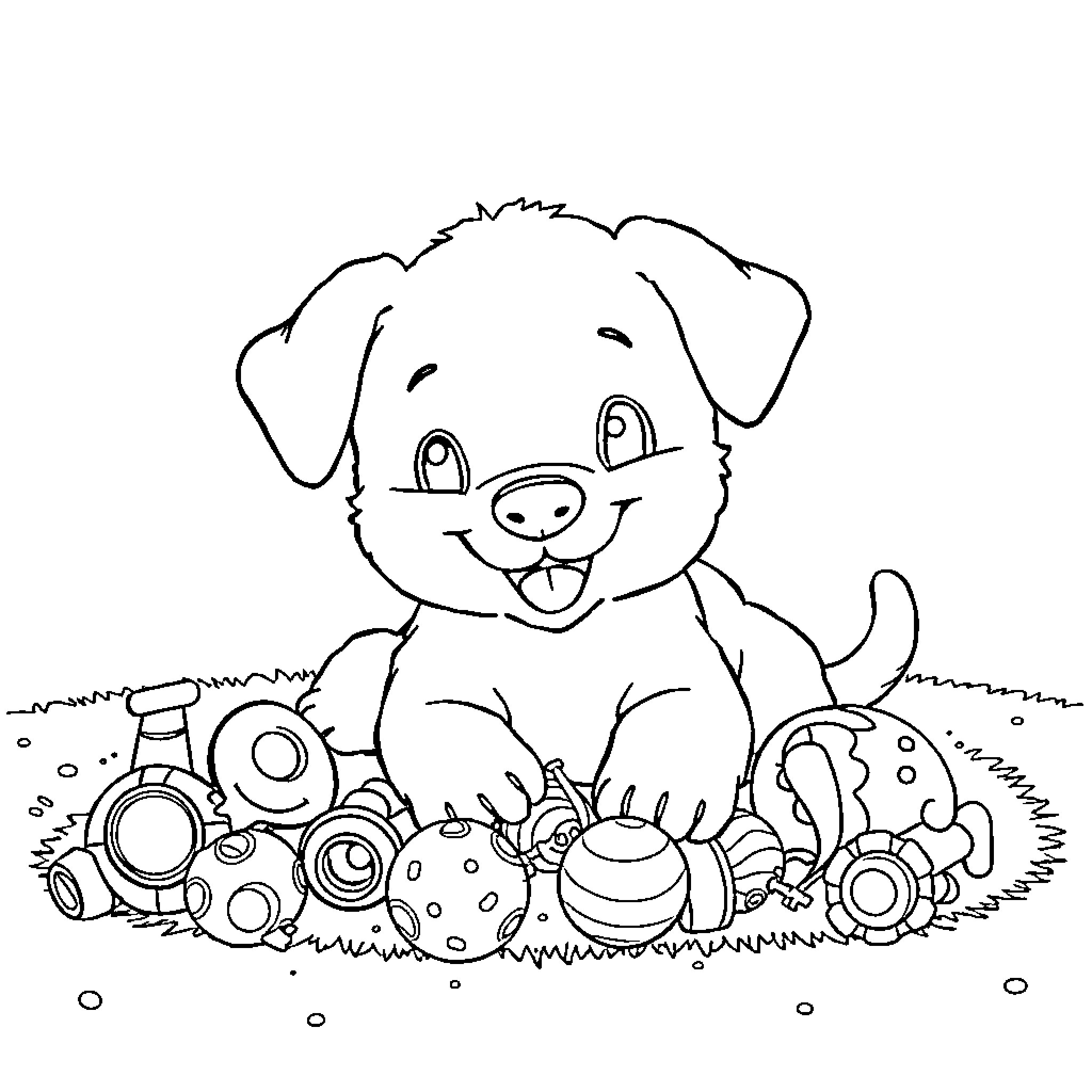 Labubu playing with toys in the yard Coloring Page (free black-and-white line drawing printable PDF for all, from beginners to advanced learners, including children, teens, adults, and seniors)