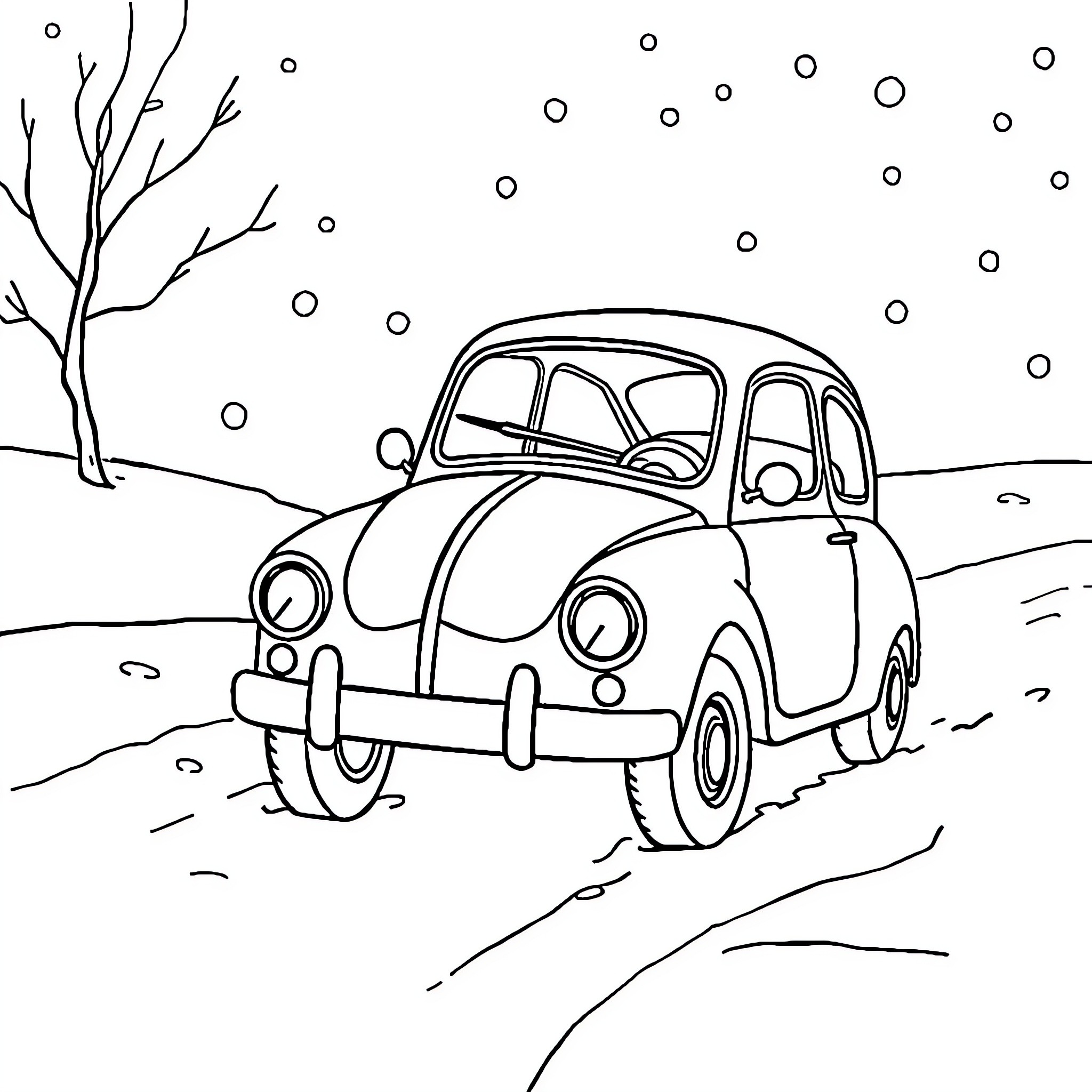 Herbie's Winter Wonderland Expedition Coloring Page (free black-and-white line drawing printable PDF for all, from beginners to advanced learners, including children, teens, adults, and seniors)