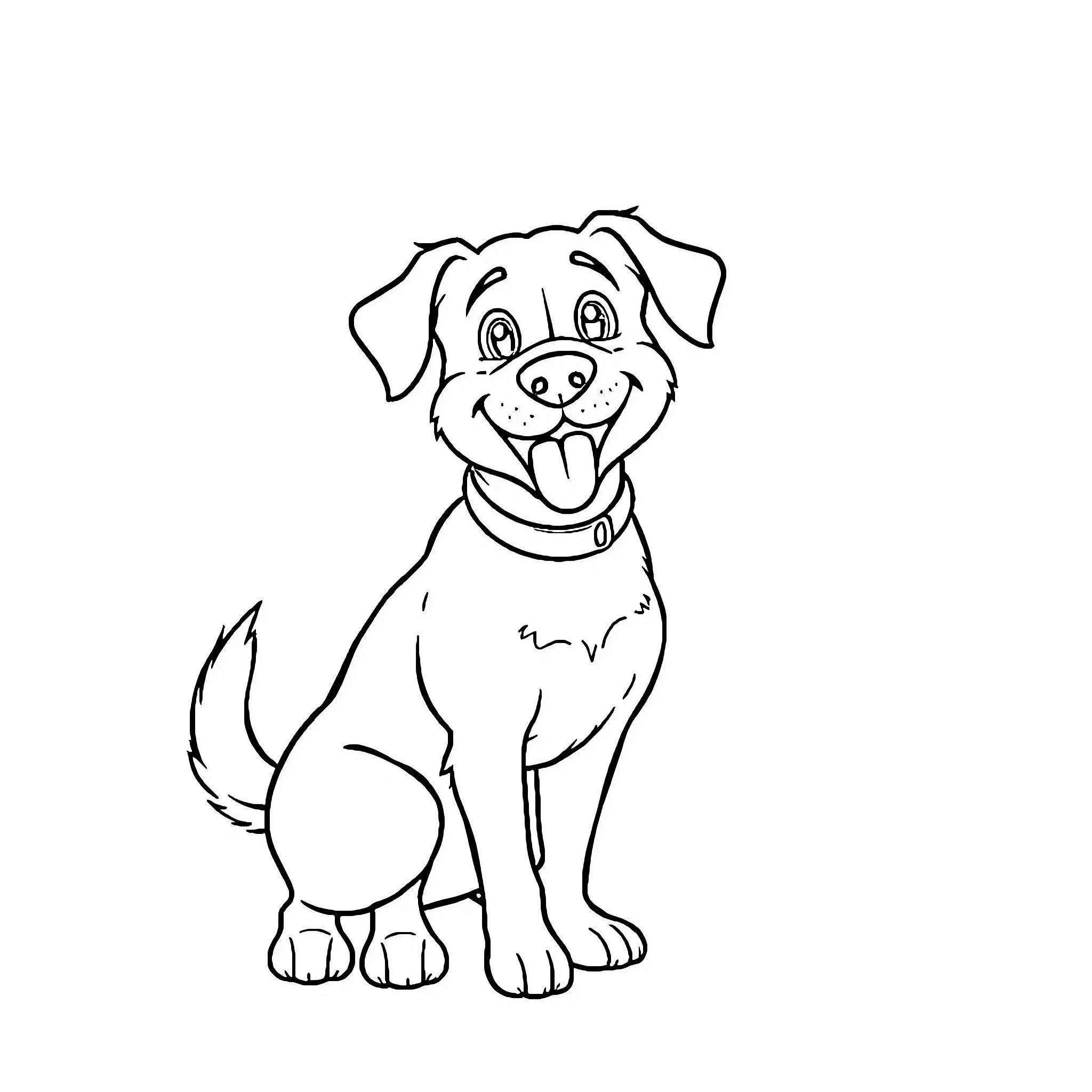 Dog sitting happily with collar Coloring Page (free black-and-white line drawing printable PDF for all, from beginners to advanced learners, including children, teens, adults, and seniors)