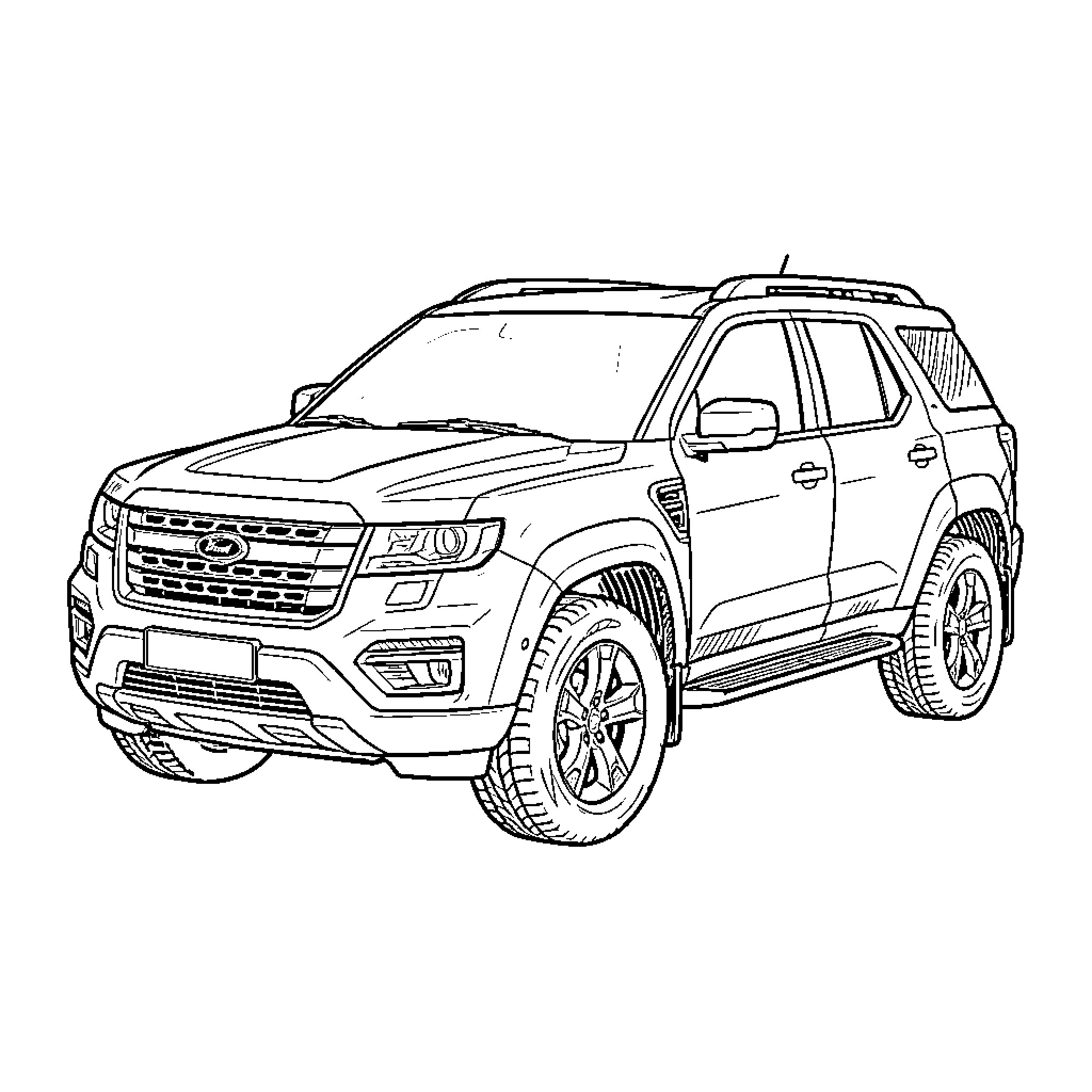 Defender Car parked on a plain background Coloring Page (free black-and-white line drawing printable PDF for all, from beginners to advanced learners, including children, teens, adults, and seniors)