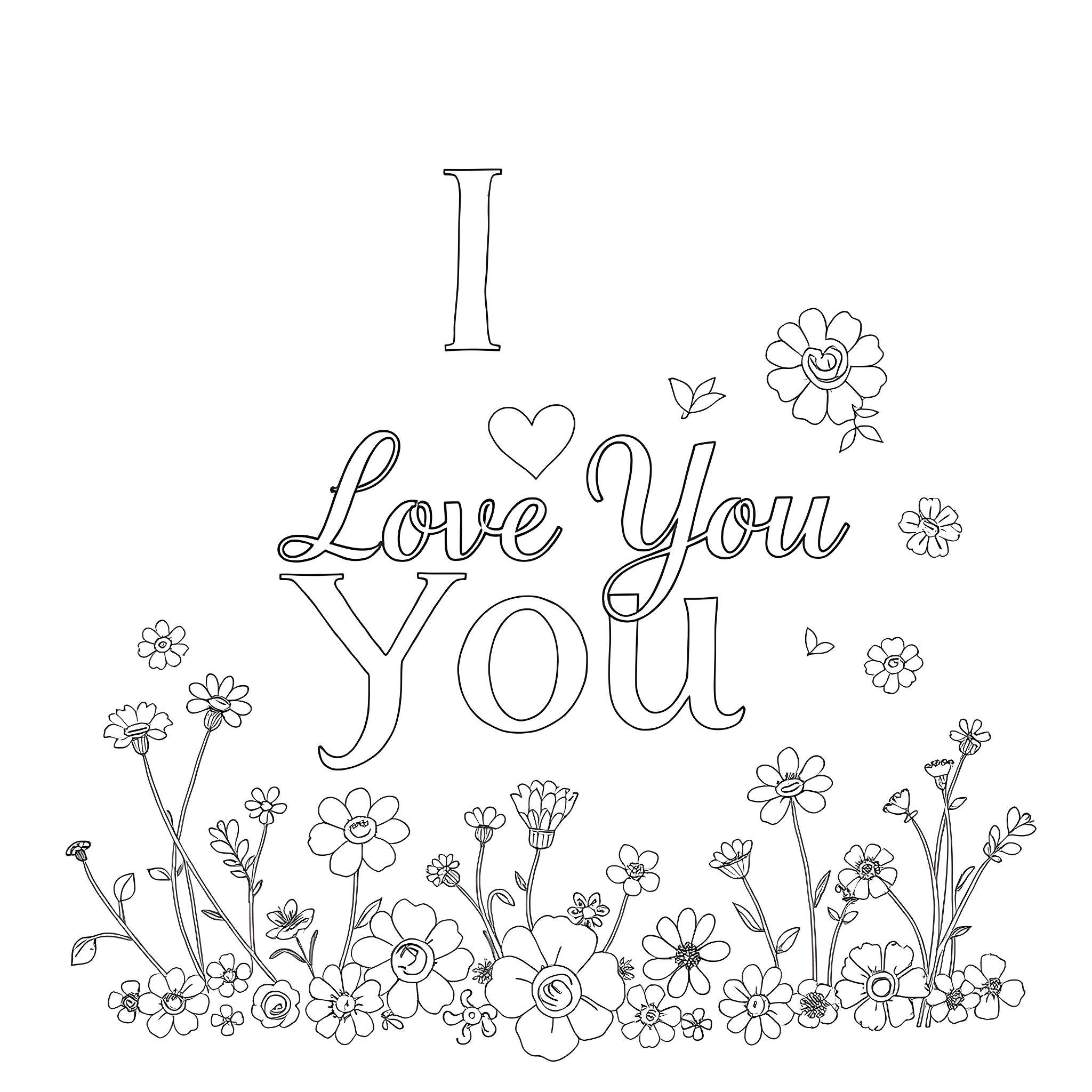 Love blooming with flowers for you Coloring Page (free black-and-white line drawing printable PDF for all, from beginners to advanced learners, including children, teens, adults, and seniors)