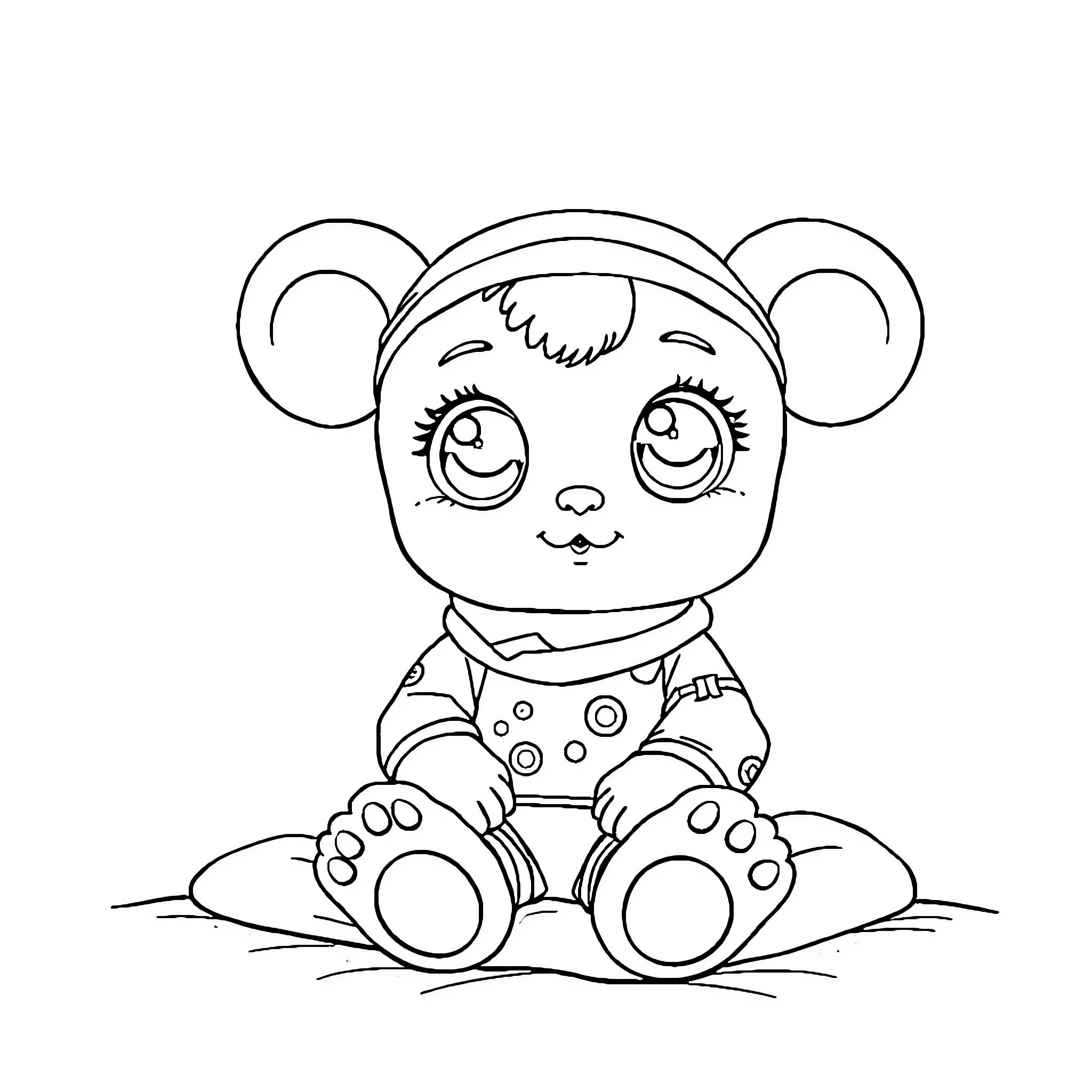 Labubu's cute and cuddly stuffed animal outfit Coloring Page (free black-and-white line drawing printable PDF for all, from beginners to advanced learners, including children, teens, adults, and seniors)