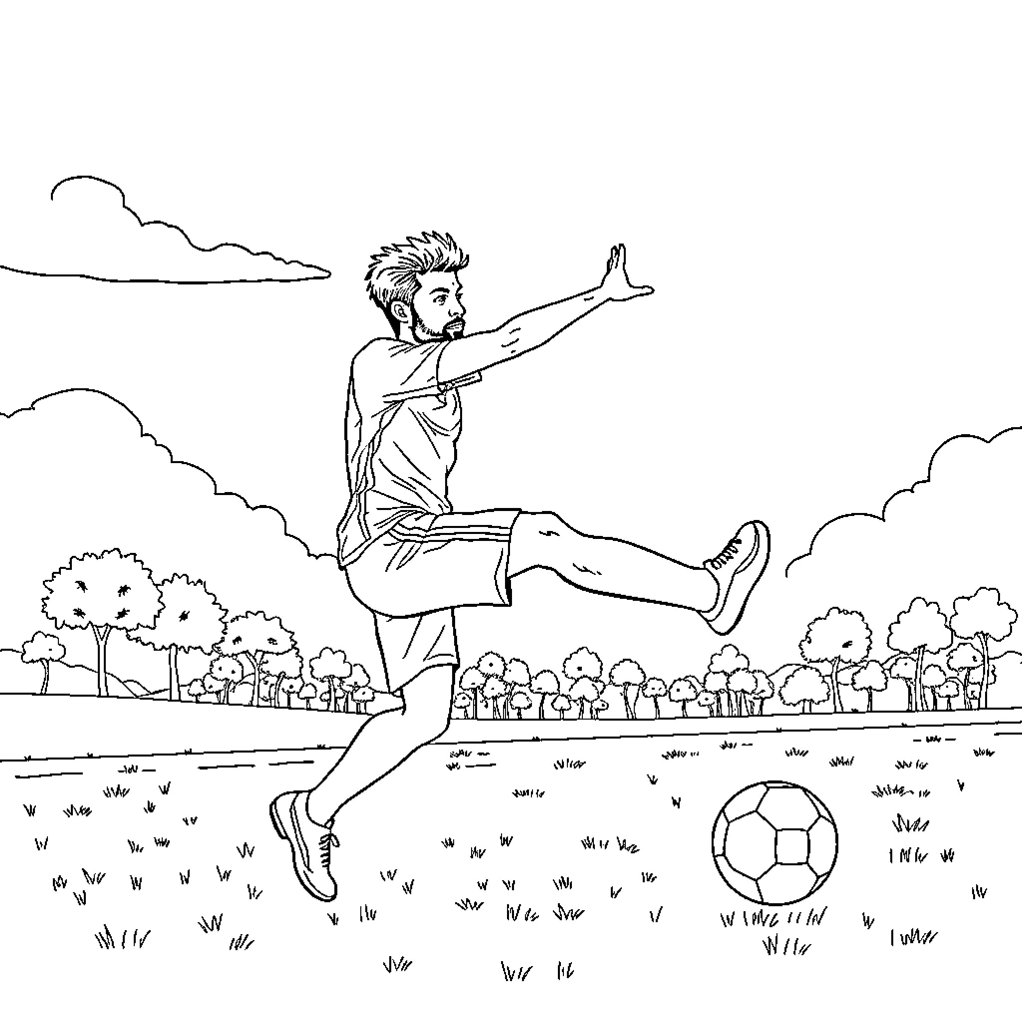 Lamine Yamal celebrates impressive soccer skills Coloring Page (free black-and-white line drawing printable PDF for all, from beginners to advanced learners, including children, teens, adults, and seniors)