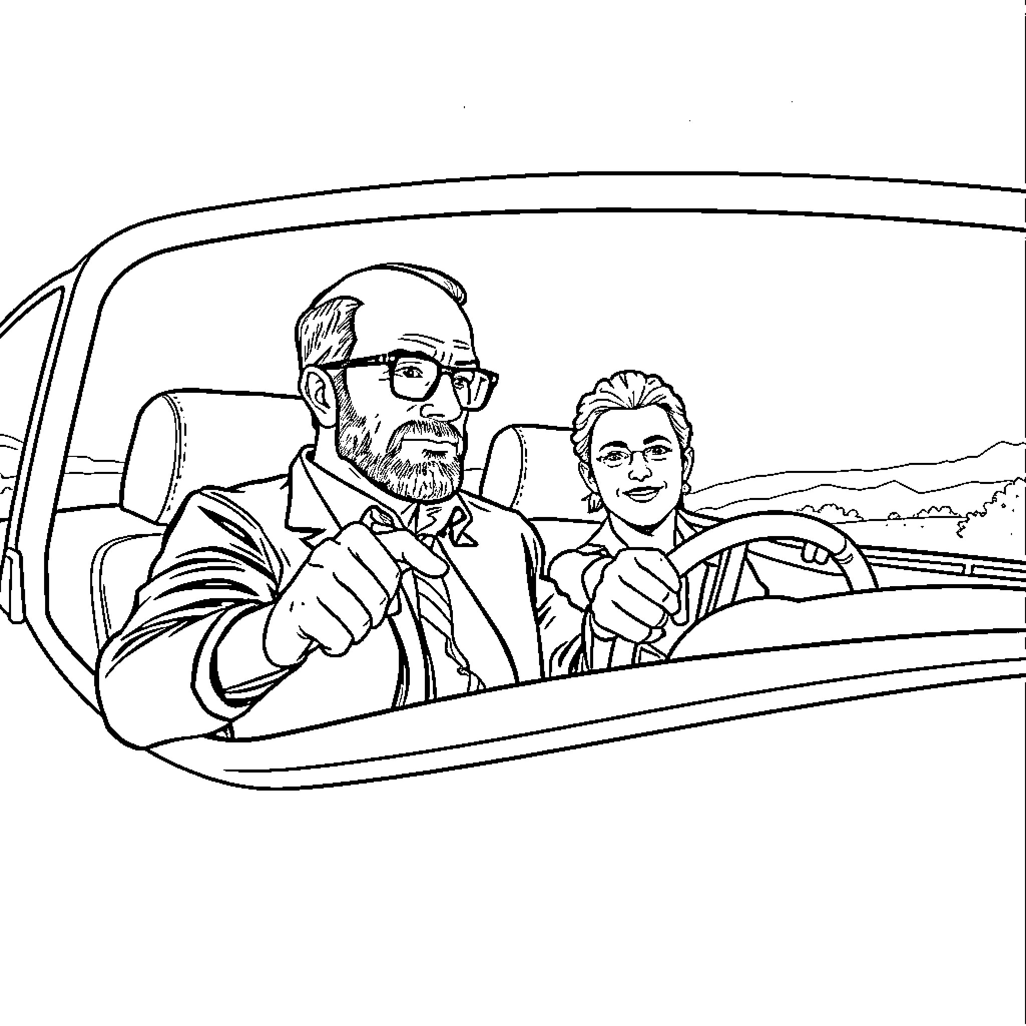 Heisenberg and Jesse in the Breaking Bad universe Coloring Page (free black-and-white line drawing printable PDF for all, from beginners to advanced learners, including children, teens, adults, and seniors)