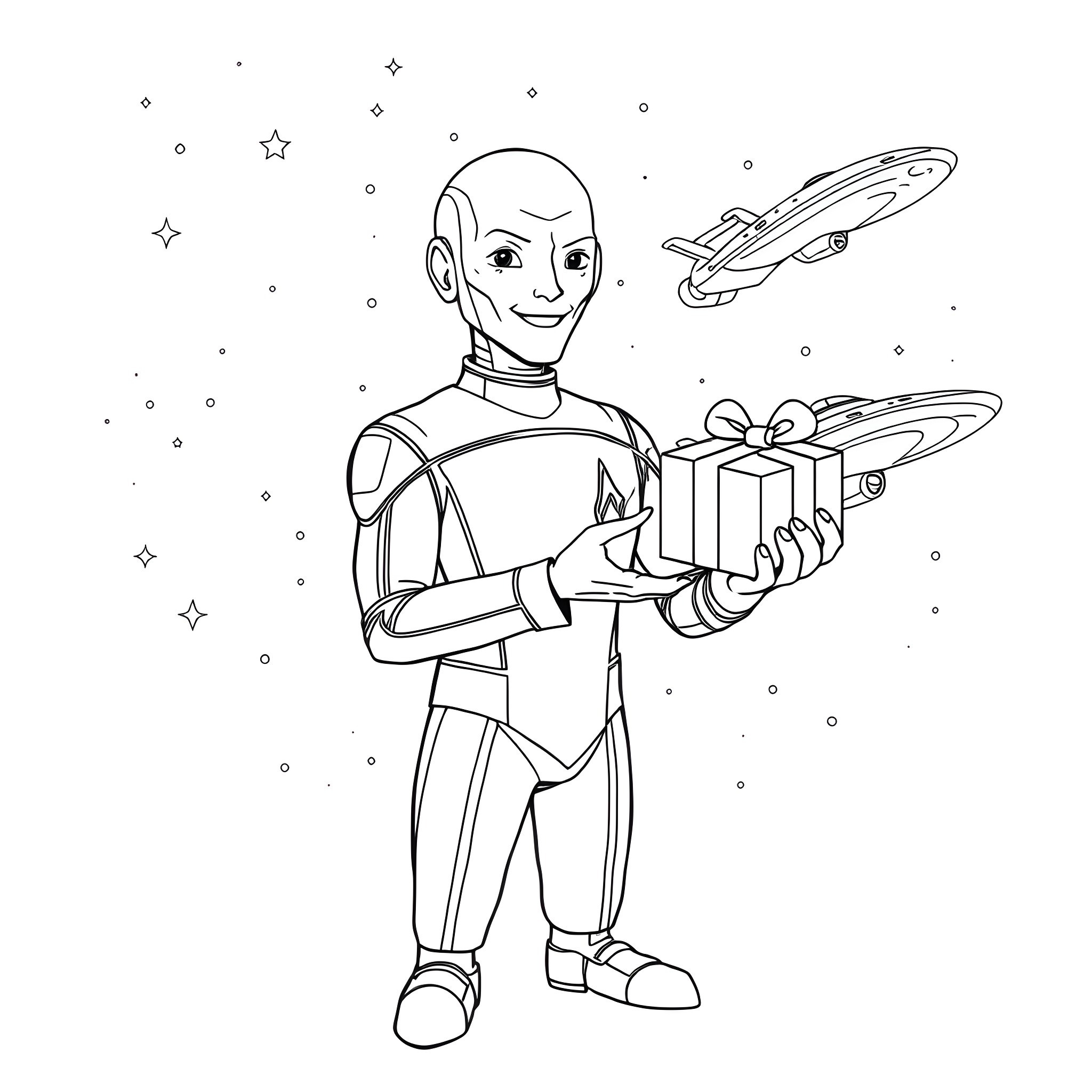 Data of a Futuristic Space Adventurer Coloring Page (free black-and-white line drawing printable PDF for all, from beginners to advanced learners, including children, teens, adults, and seniors)