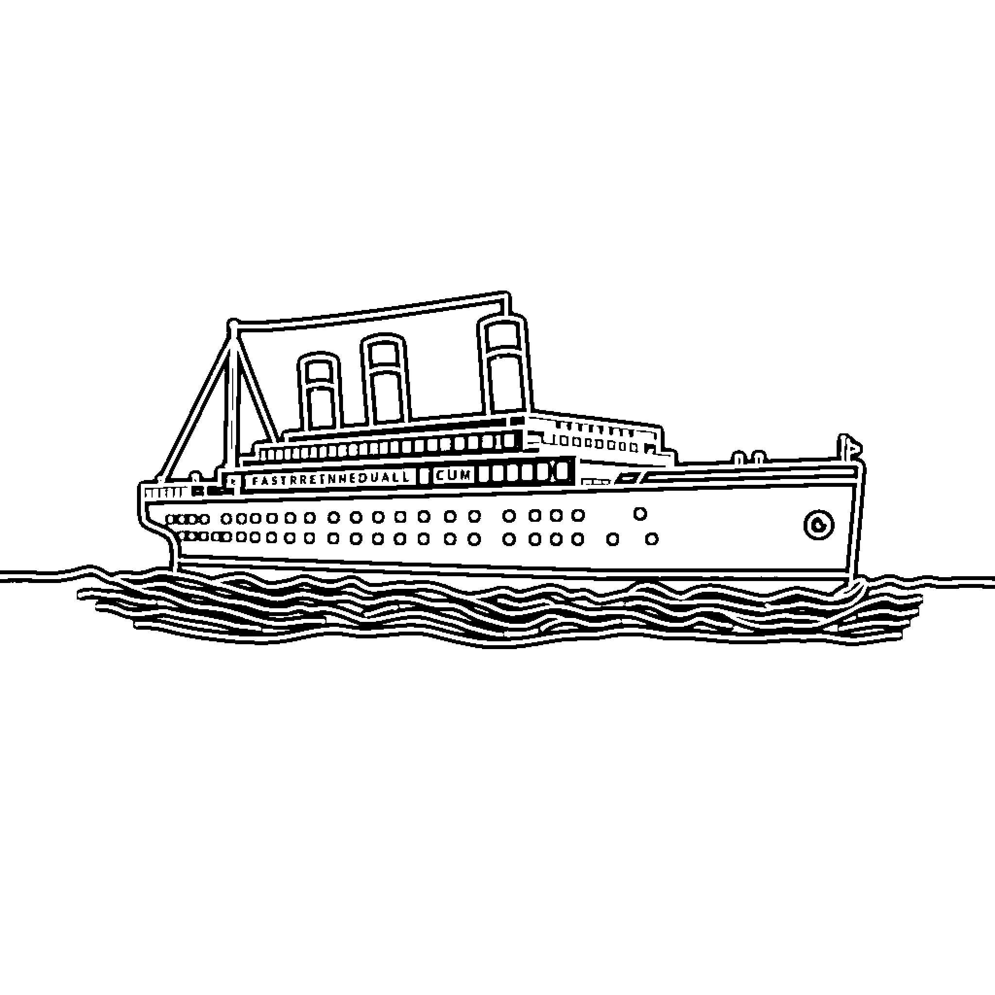 Titanic ship sailing across the ocean Coloring Page (free black-and-white line drawing printable PDF for all, from beginners to advanced learners, including children, teens, adults, and seniors)